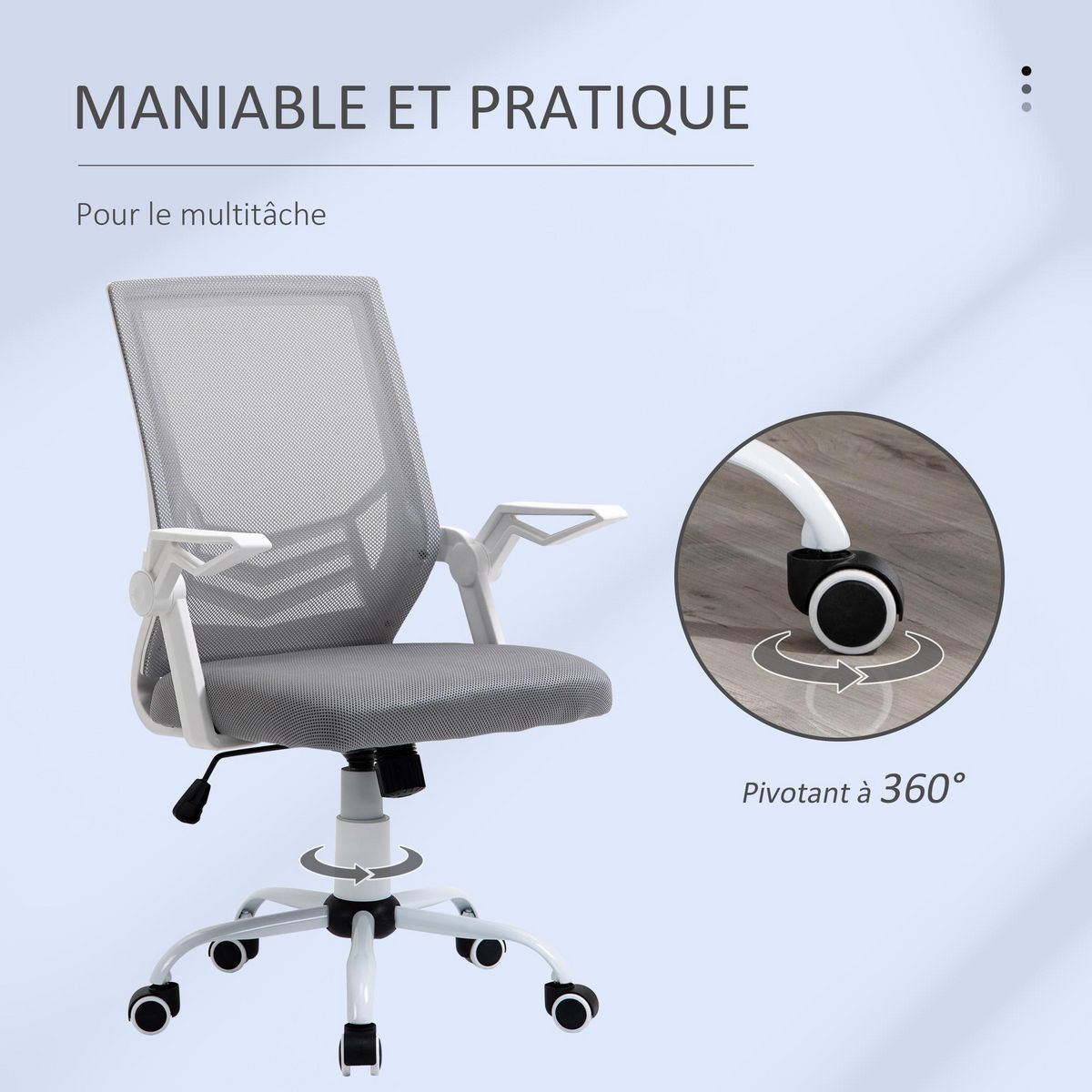 VINSETTO Vinsetto Chaise de bureau ergonomique support lombaires hauteur réglable pivotante 360° accoudoirs relevables polyester maille gris