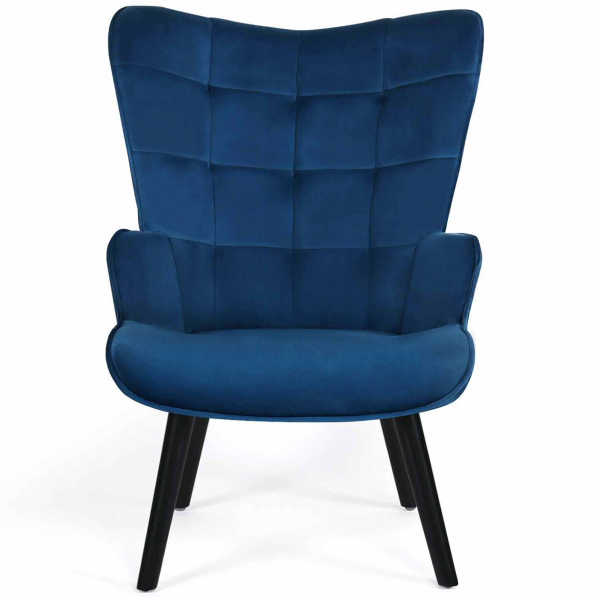 ID MARKET Fauteuil scandinave ANIA avec repose pieds velours bleu