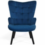 Voir la diapositive 3 : ID MARKET Fauteuil scandinave ANIA avec repose pieds velours bleu