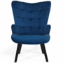 Voir la diapositive 3 : ID MARKET Fauteuil scandinave ANIA avec repose pieds velours bleu