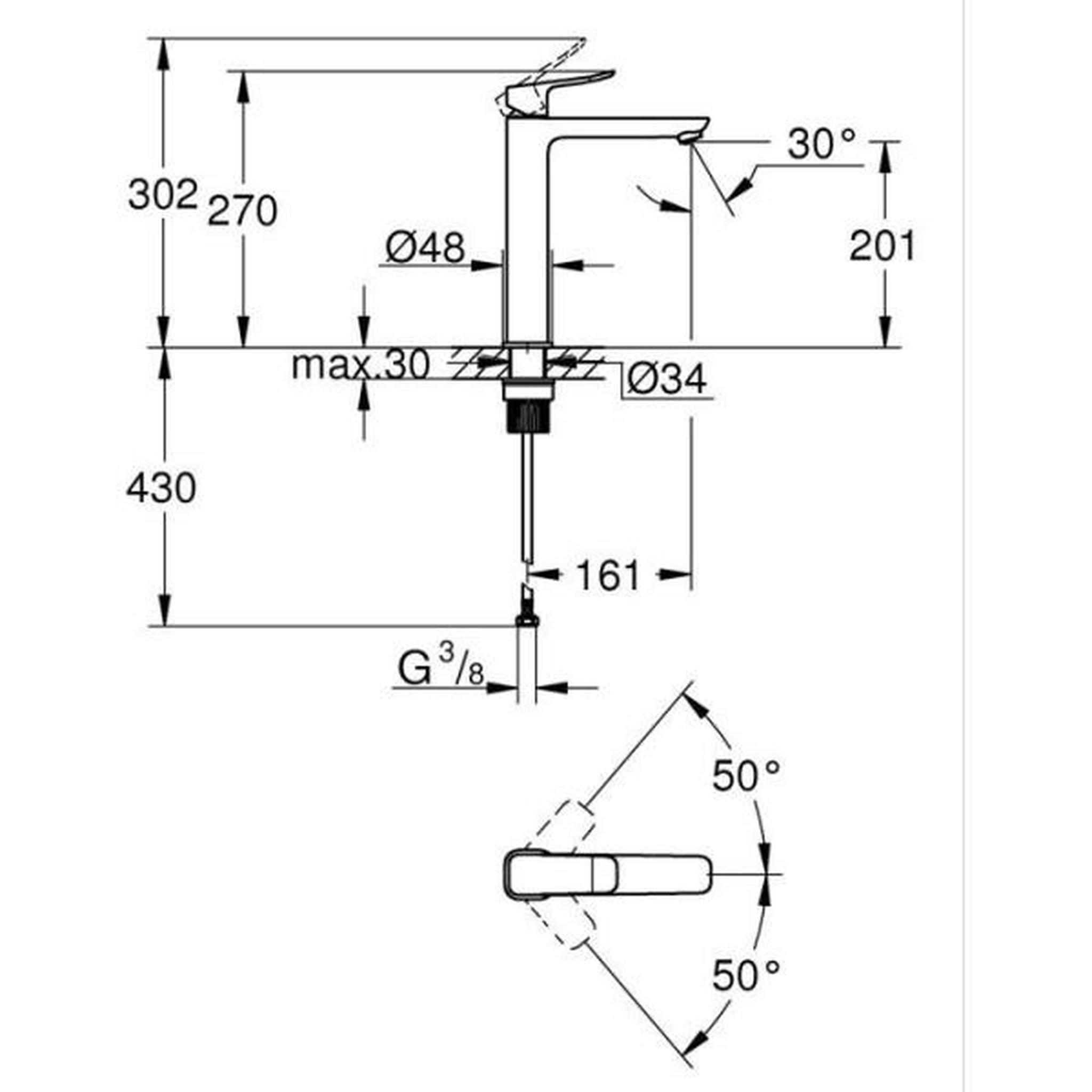 Voir la diapositive 3 : Grohe Mitigeur de lavabo - grohe dice - taille xl - corps lisse sans vidage - noir mat