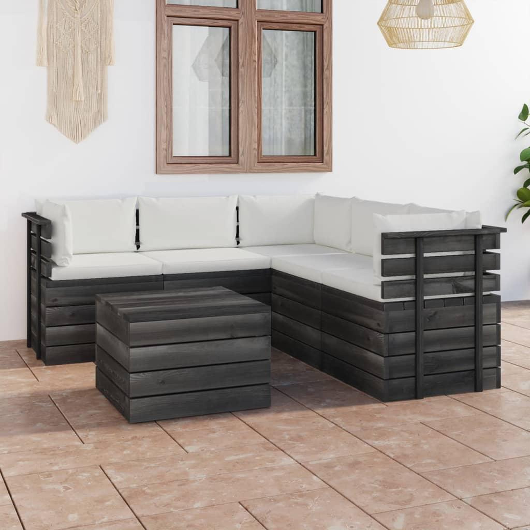 Voir la diapositive 1 : VIDAXL Salon palette de jardin 6 pcs avec coussins Bois de pin massif