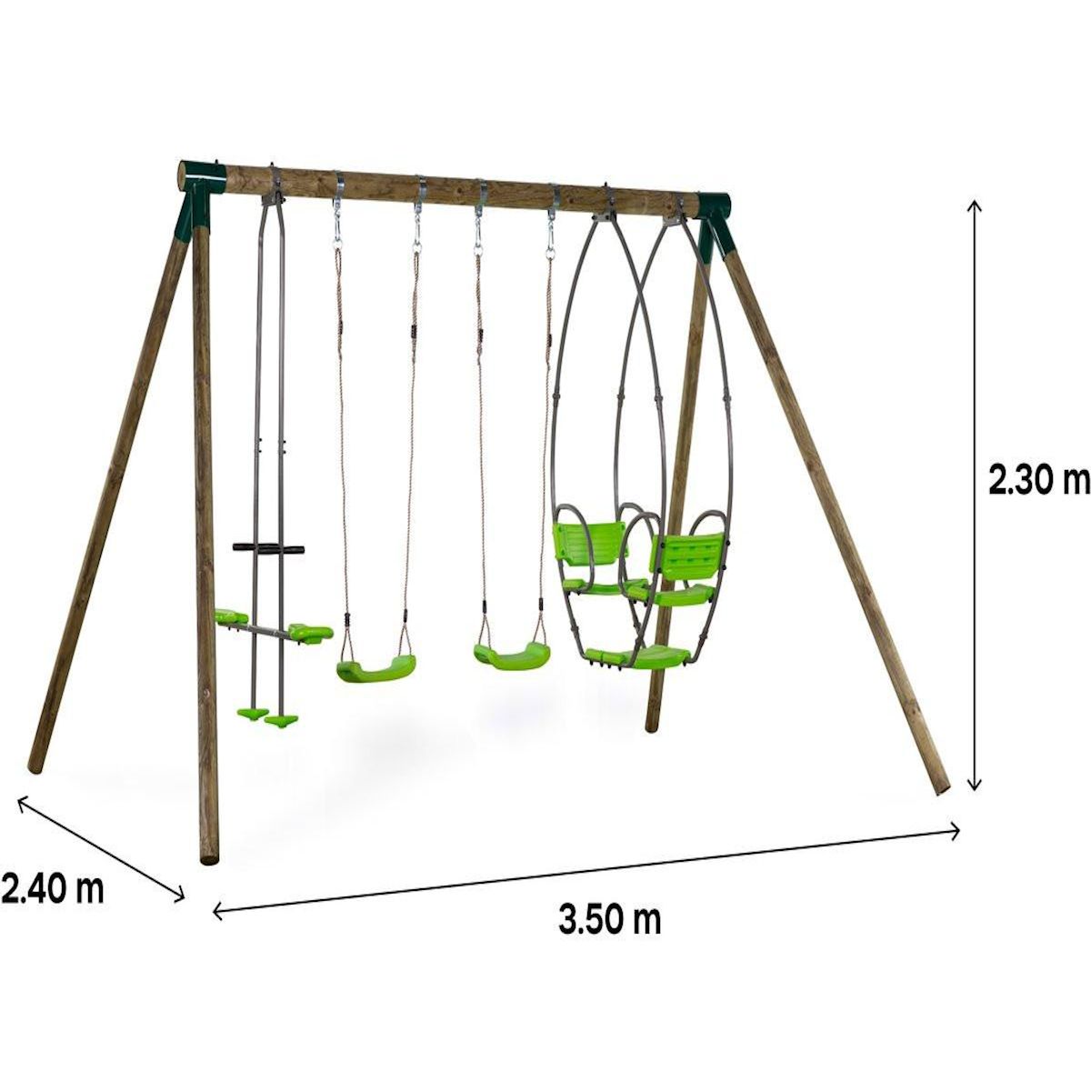 Habitat et Jardin Portique bois  Nelio  - Avec 2 balançoires , 1 vis-à-vis et 1 nacelle.