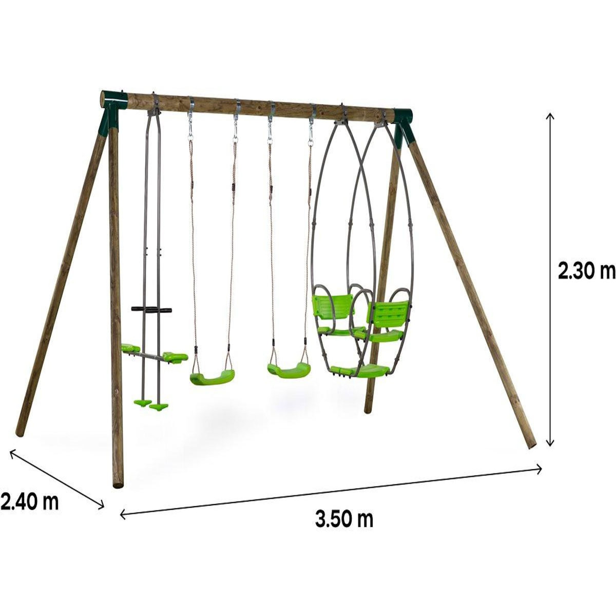 Habitat et Jardin Portique bois  Nelio  - Avec 2 balançoires , 1 vis-à-vis et 1 nacelle.