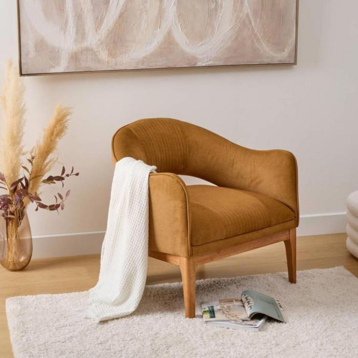 ATMOSPHERA Fauteuil velours LIBOR - Marron