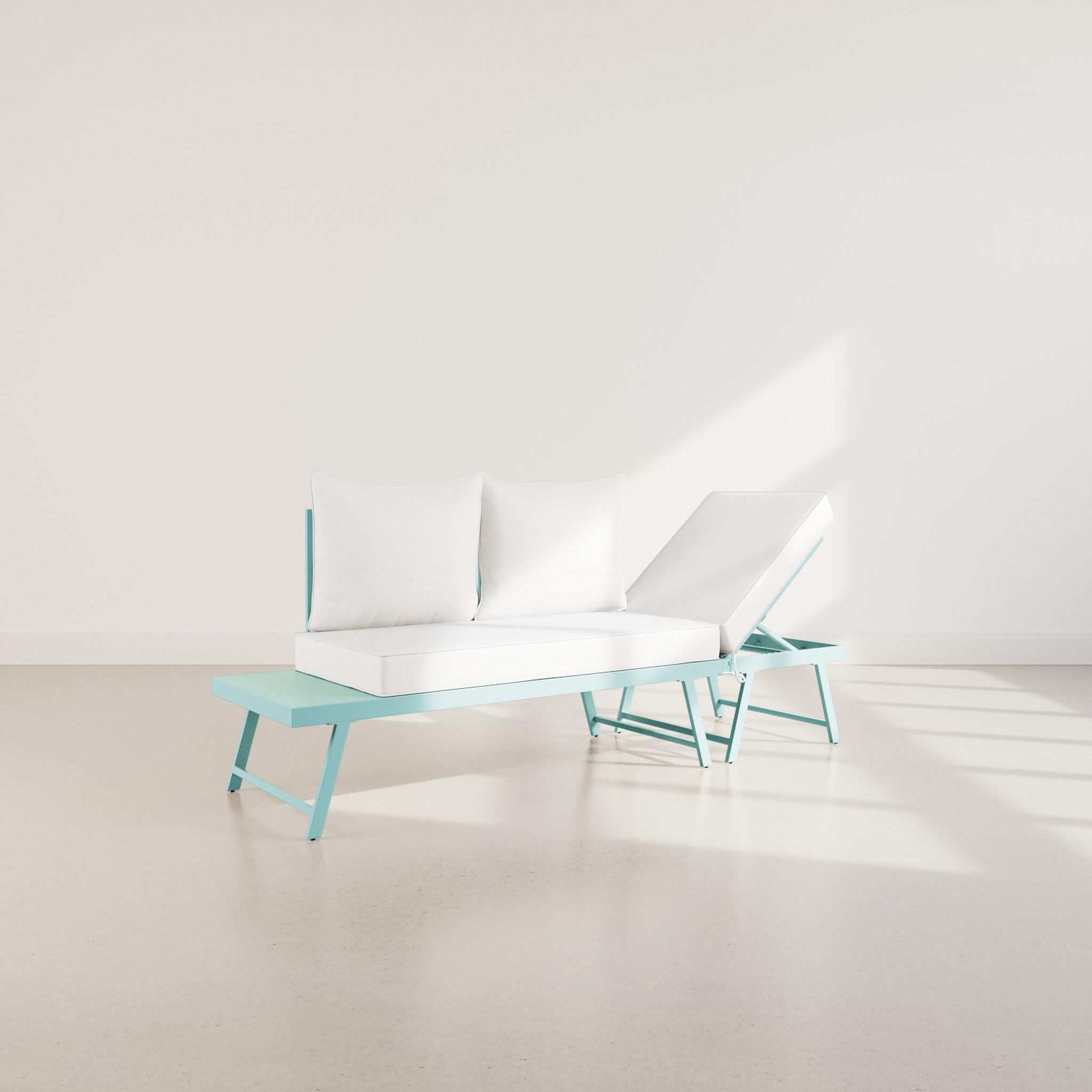 Voir la diapositive 4 : BEST MOBILIER Isadora - salon de jardin 3 places - modulable - vert avec coussins beiges
