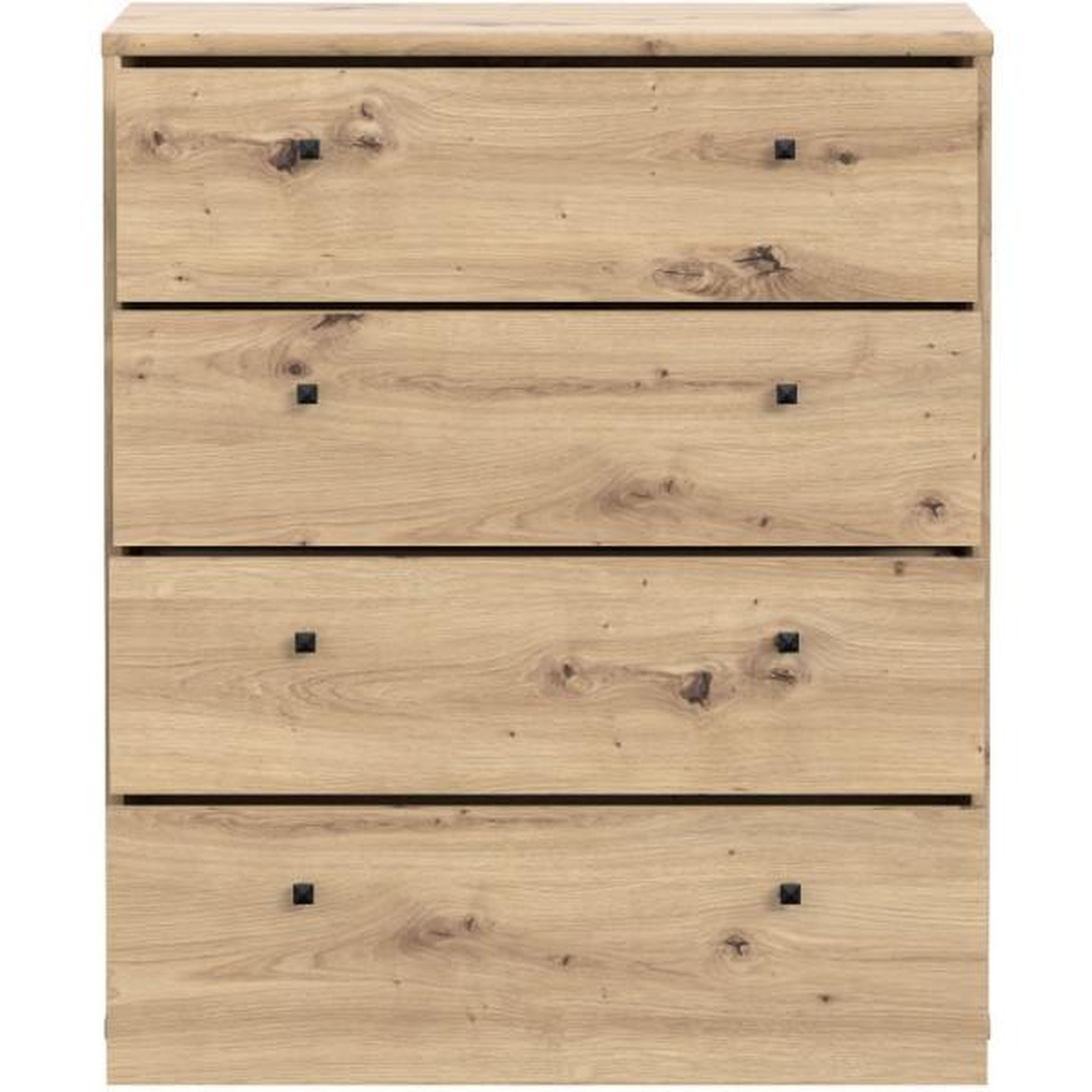 Voir la diapositive 4 : MARKET24 Commode TEMPRA – Effet Chene Artisan – 4 Tiroirs – L 73,7 × P 34,8 × H 85,5 cm