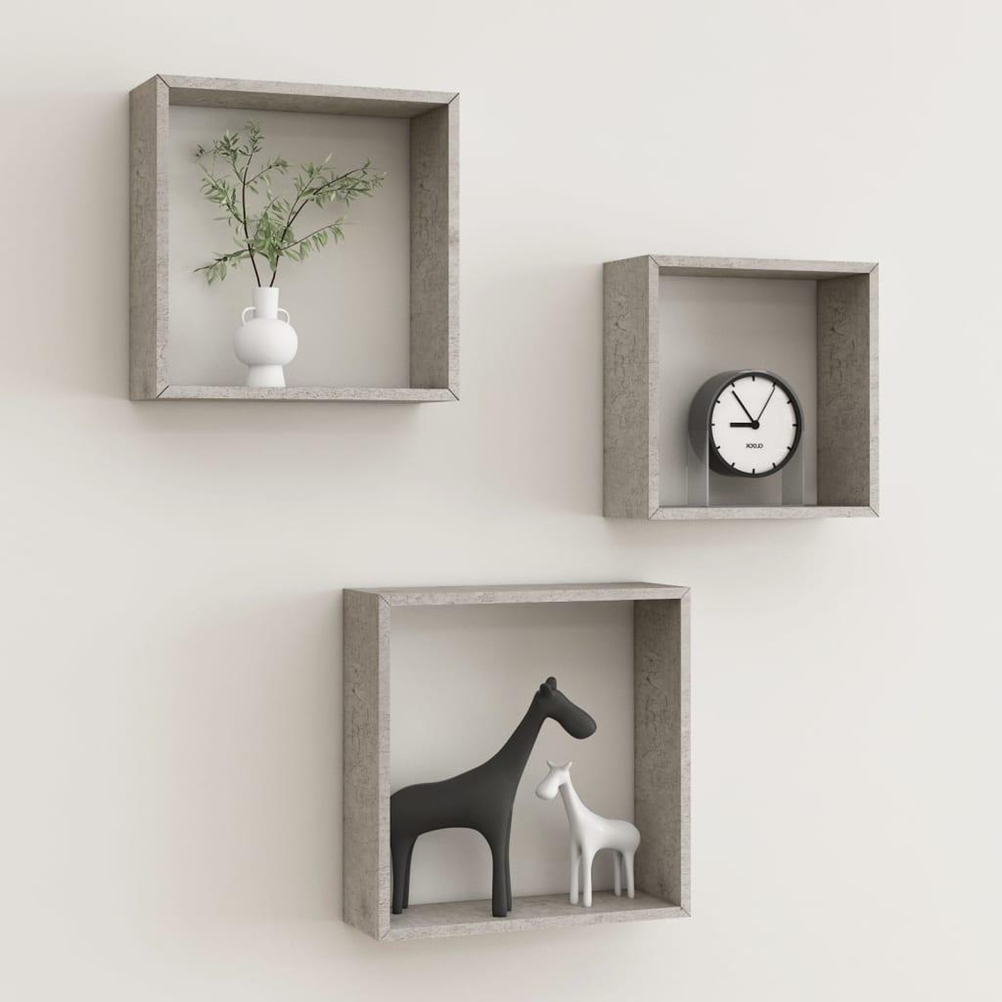 Voir la diapositive 1 : VIDAXL Etageres murales sous forme de cube 3 pcs Gris beton