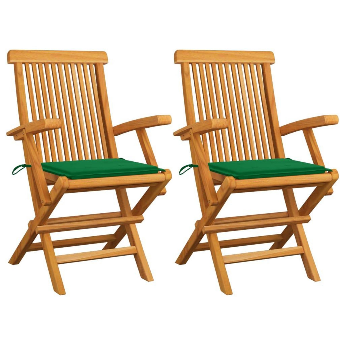 VIDAXL Chaises de jardin et coussins vert lot de 2 Bois de teck massif