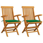 VIDAXL Chaises de jardin et coussins vert lot de 2 Bois de teck massif