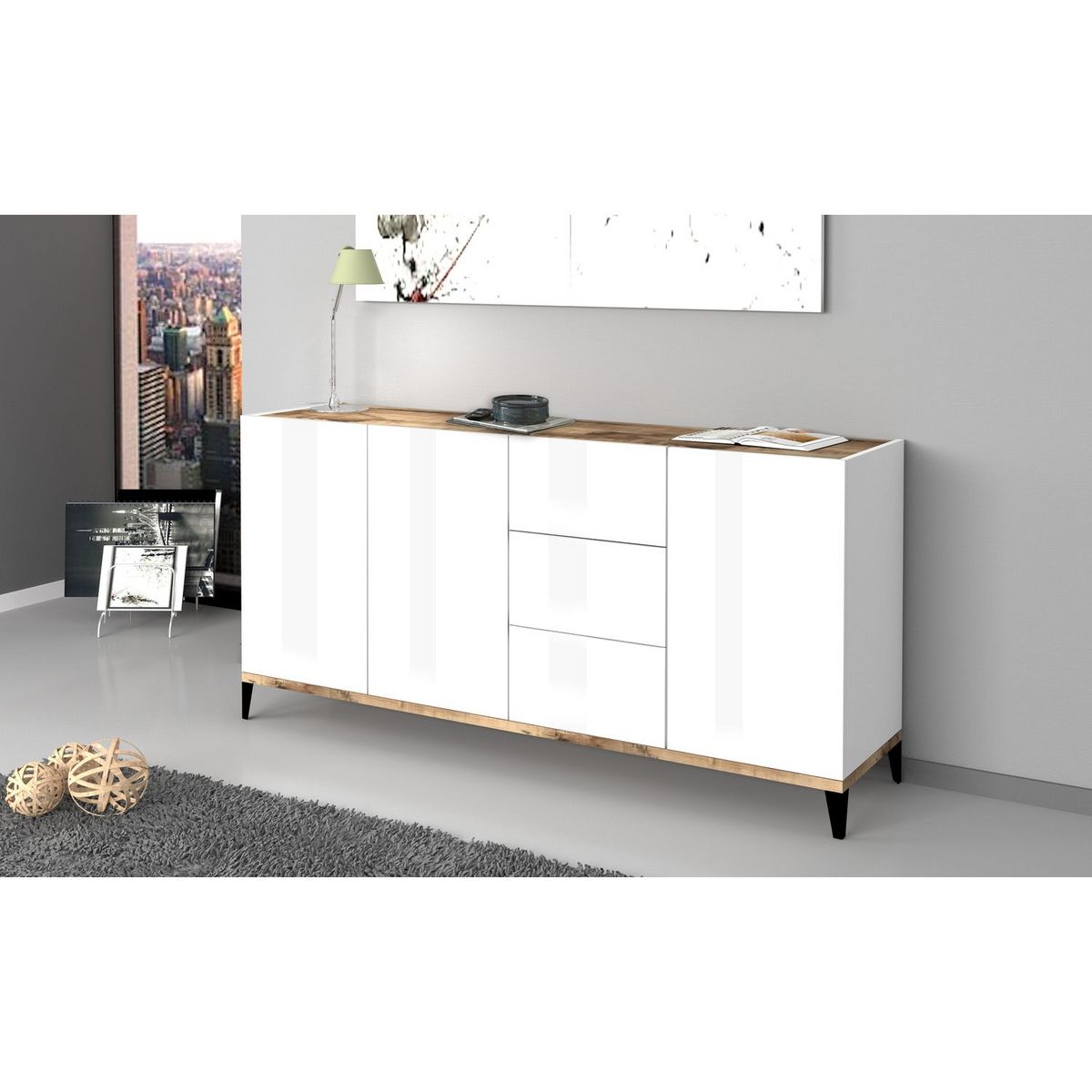 Buffet moderne 3 portes 3 tiroirs L160cm BARI