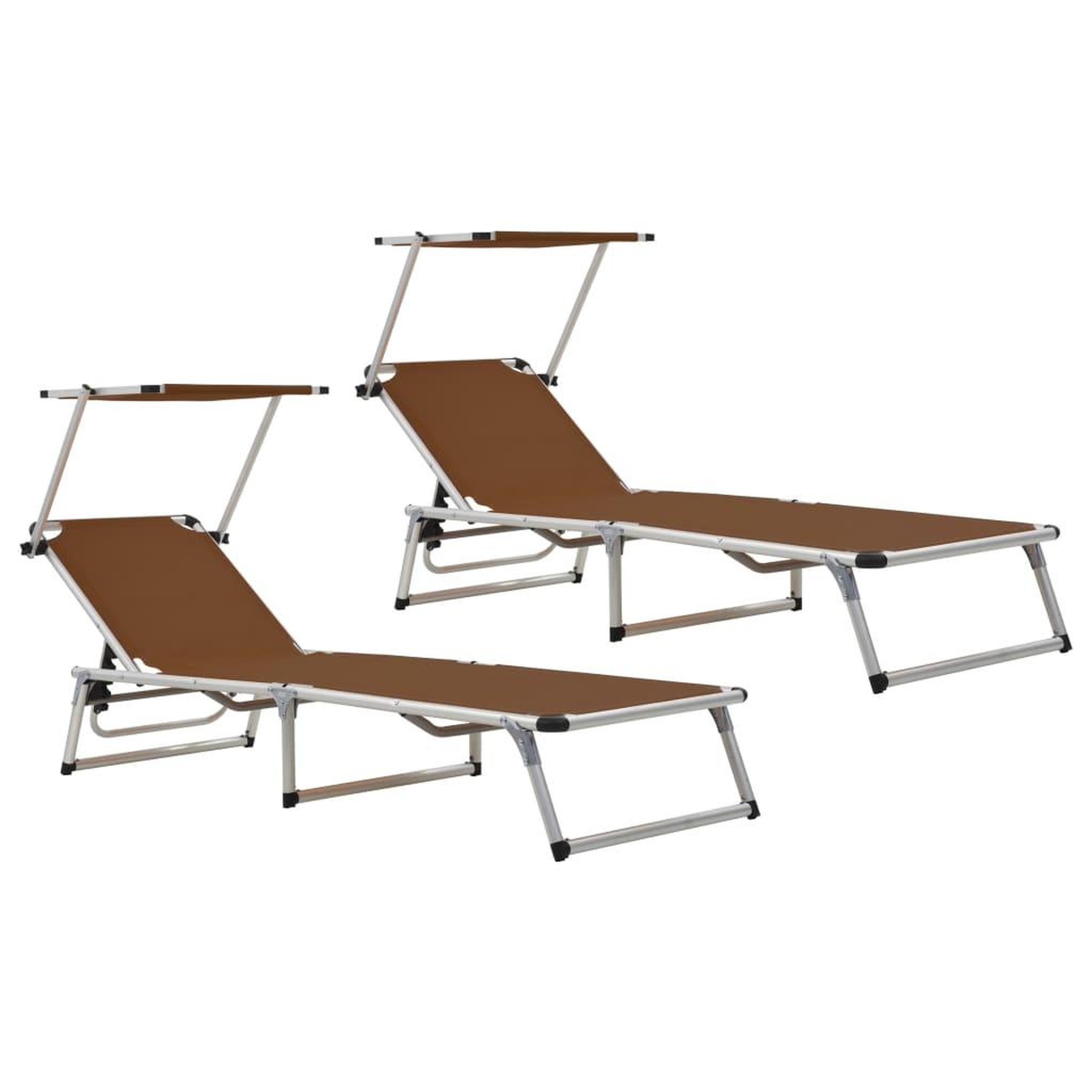 Voir la diapositive 1 : VIDAXL Chaises longues pliables et toit lot de 2 aluminium textilene