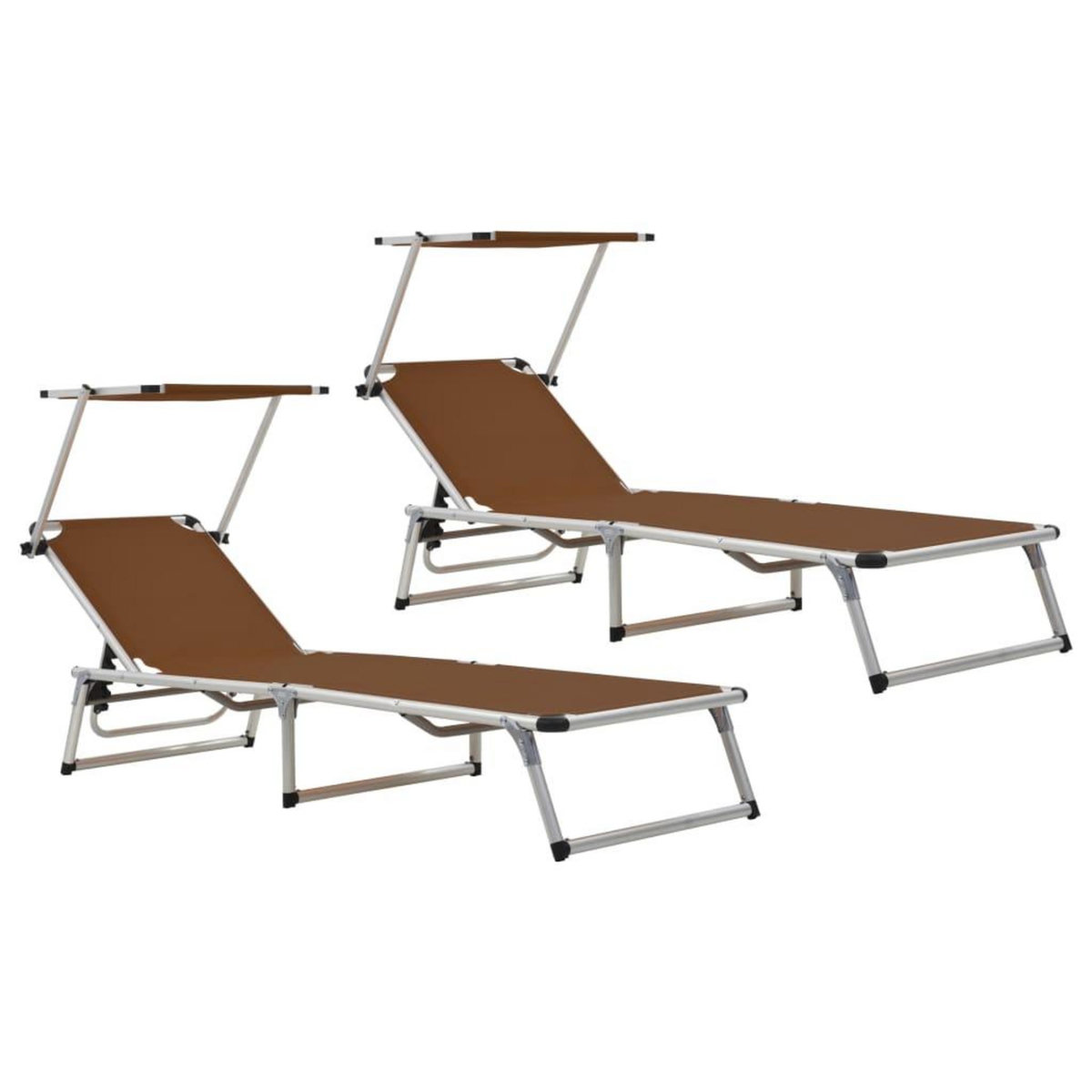 VIDAXL Chaises longues pliables et toit lot de 2 Aluminium textilene