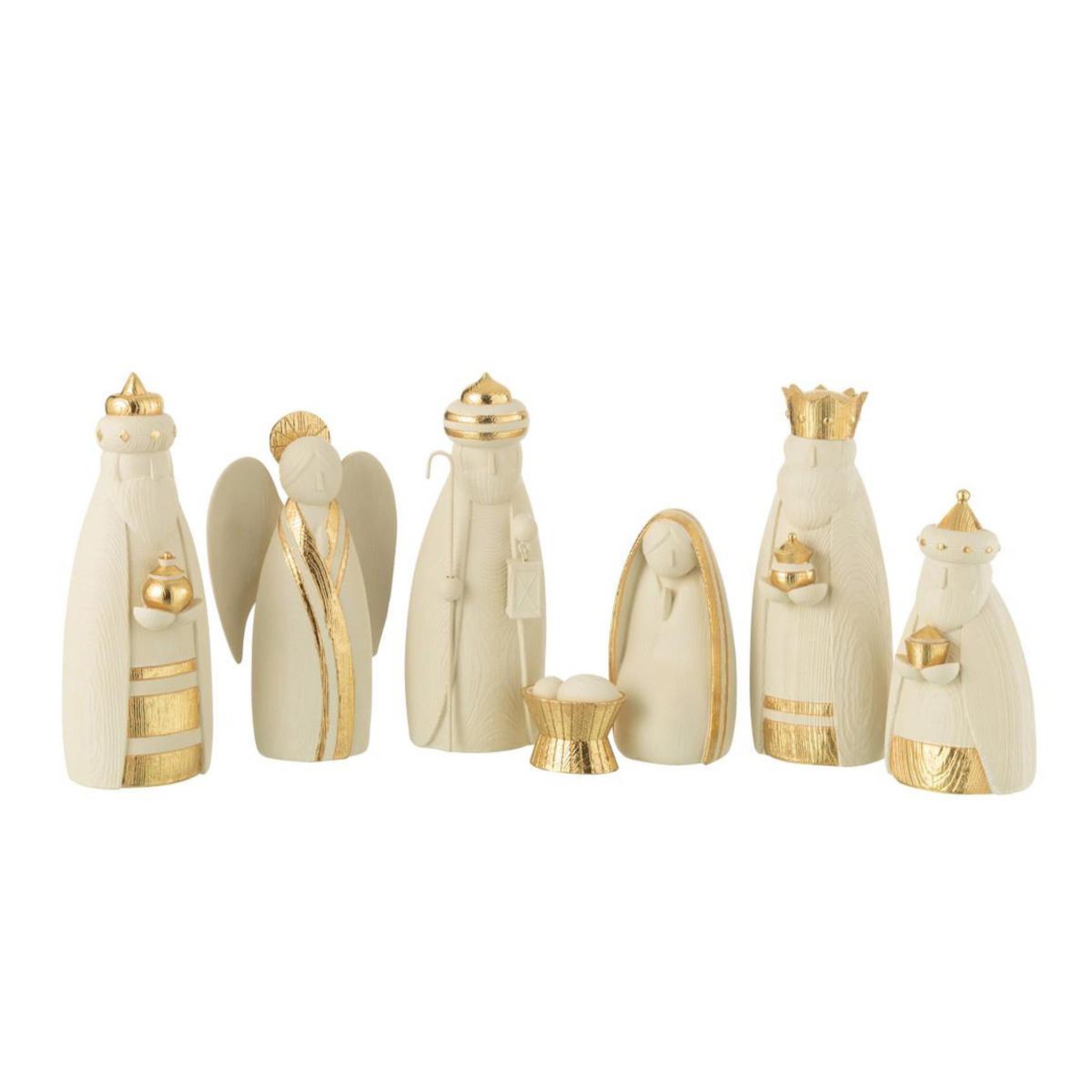 J-LINE Crèche de noël en résine  7 santons  22cm or