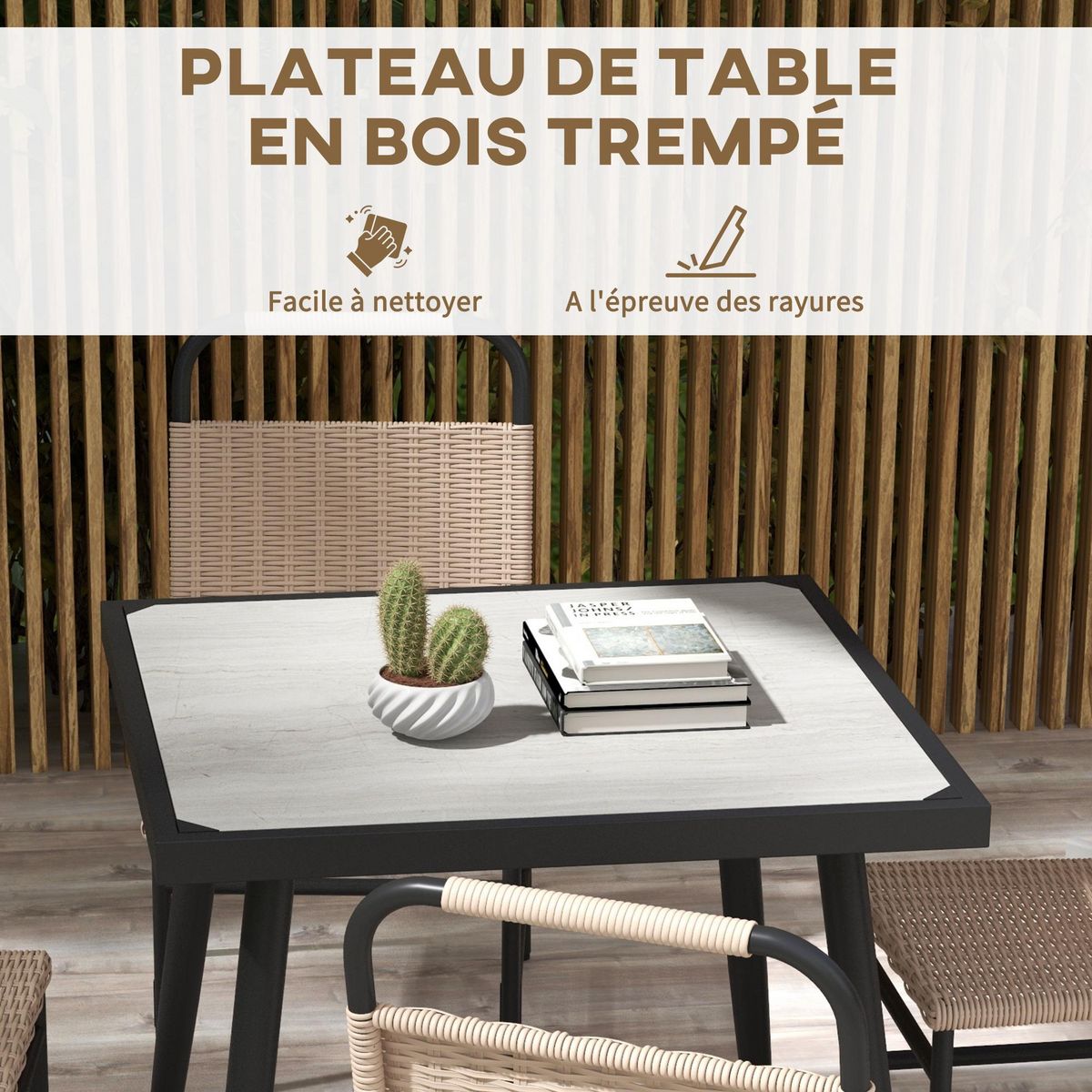 OUTSUNNY Ensemble de jardin 5 pièces table carrée 4 chaises résine verre