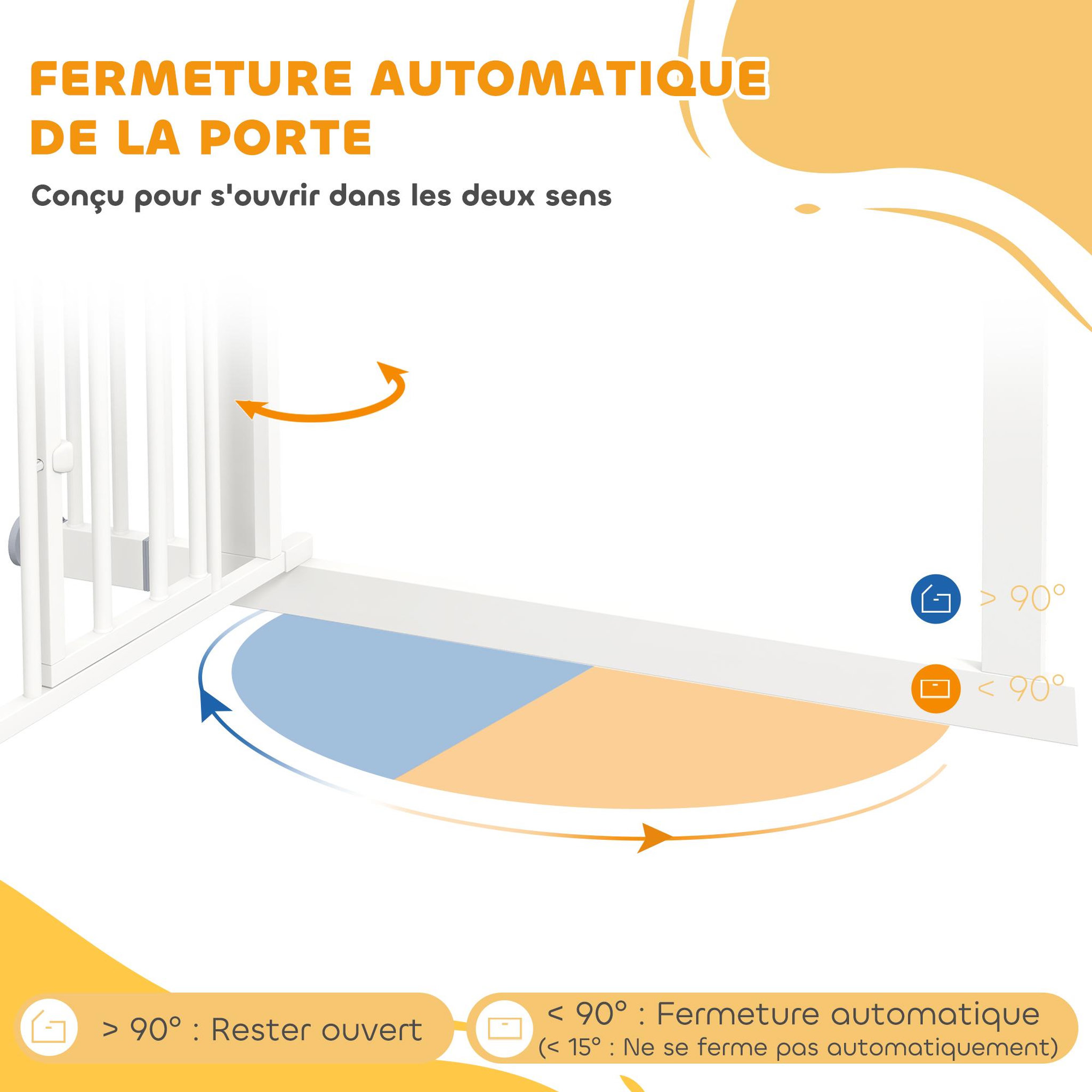 Voir la diapositive 6 : PAWHUT Barrière de sécurité chien h.104 cm - porte double verrouillage - sans perçage - acier blanc