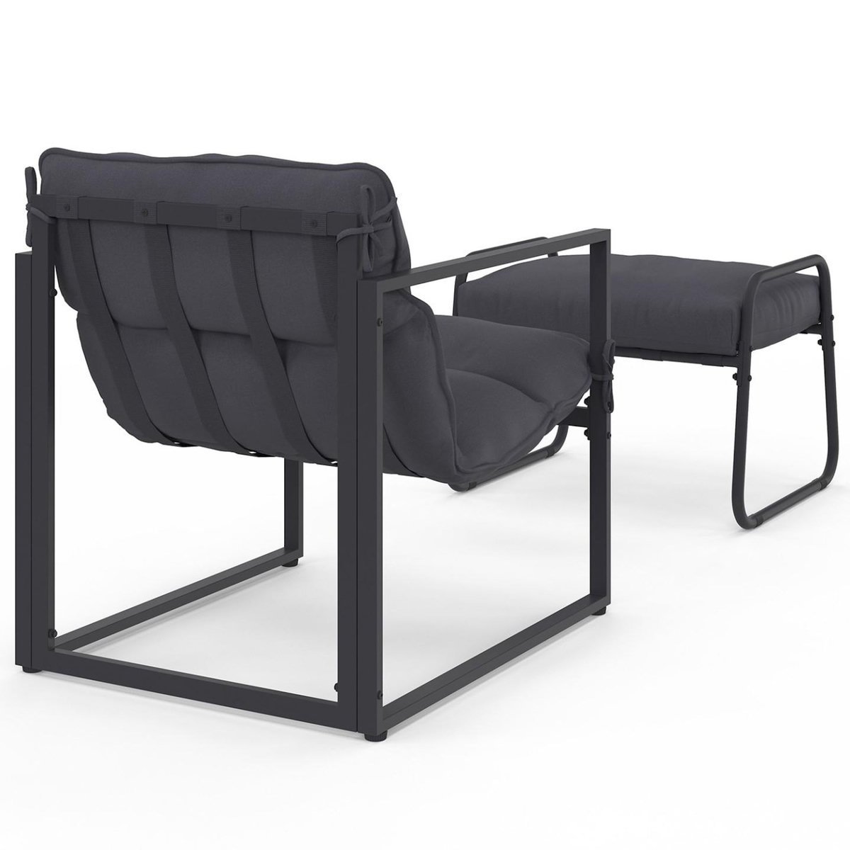 ID MARKET Lot de 2 fauteuils de jardin MARCO avec repose pieds gris coussin gris anthracite