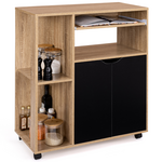 ID MARKET Desserte de cuisine COSI bois façon hêtre et portes noires L.76 CM