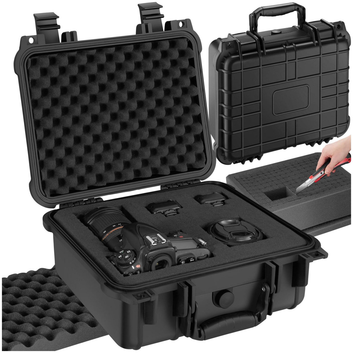 tectake Valise étanche pour appareil photo  noir M