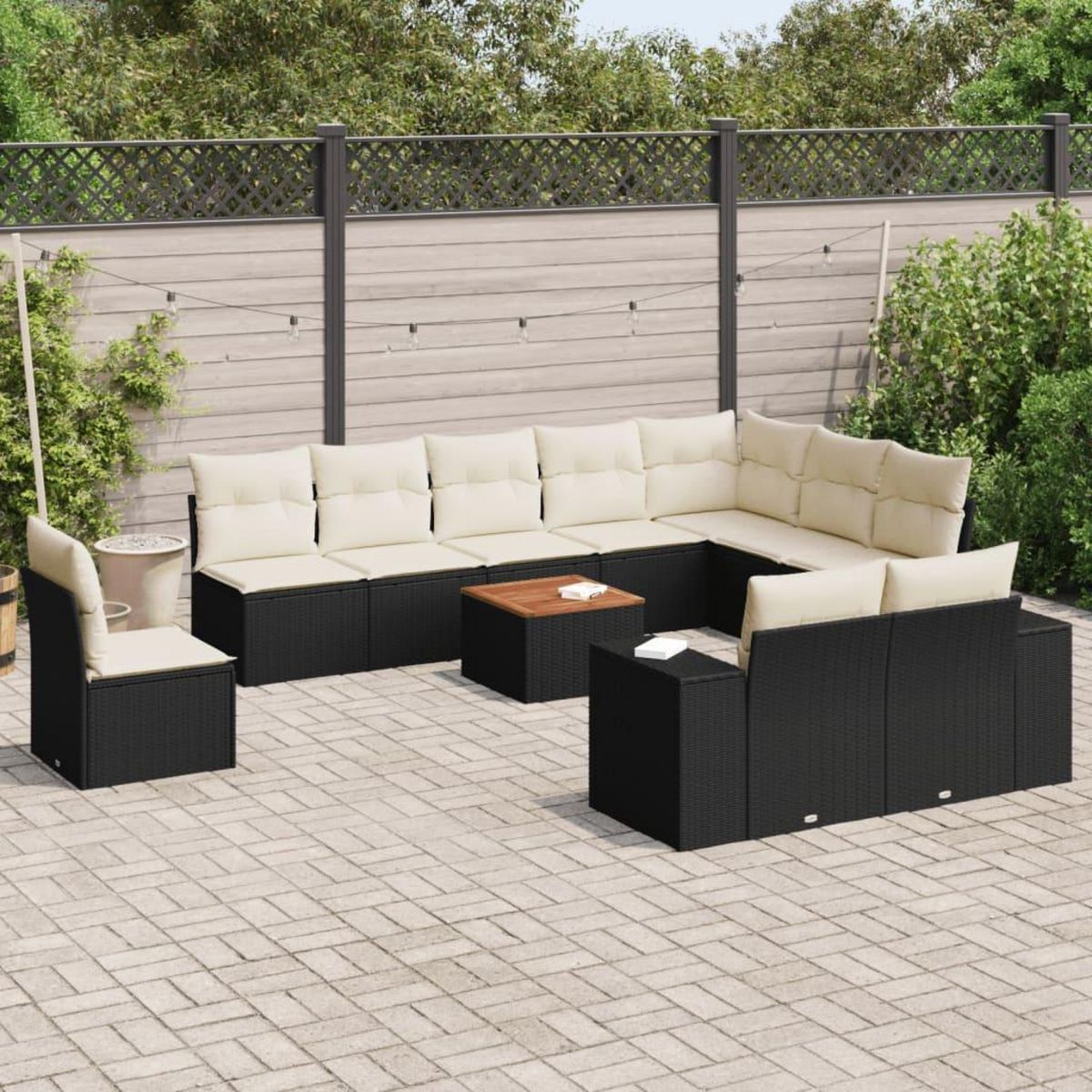 VIDAXL Salon de jardin 11 pcs avec coussins noir resine tressee