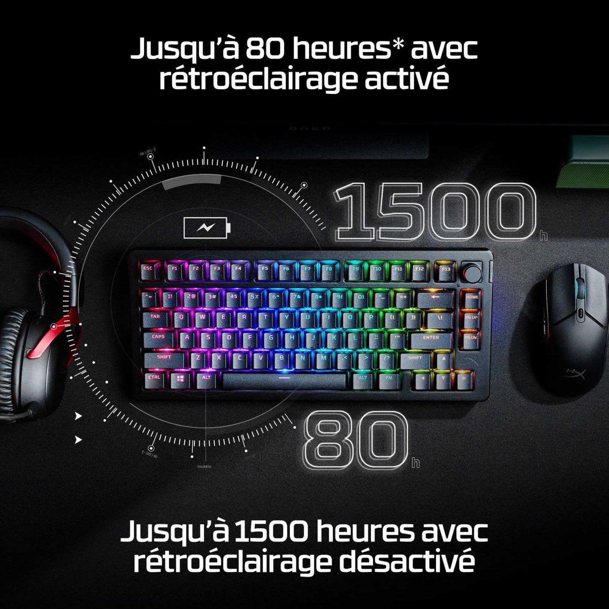 Voir la diapositive 2 : HyperX Clavier gamer sans fil alloy rise wireless 75