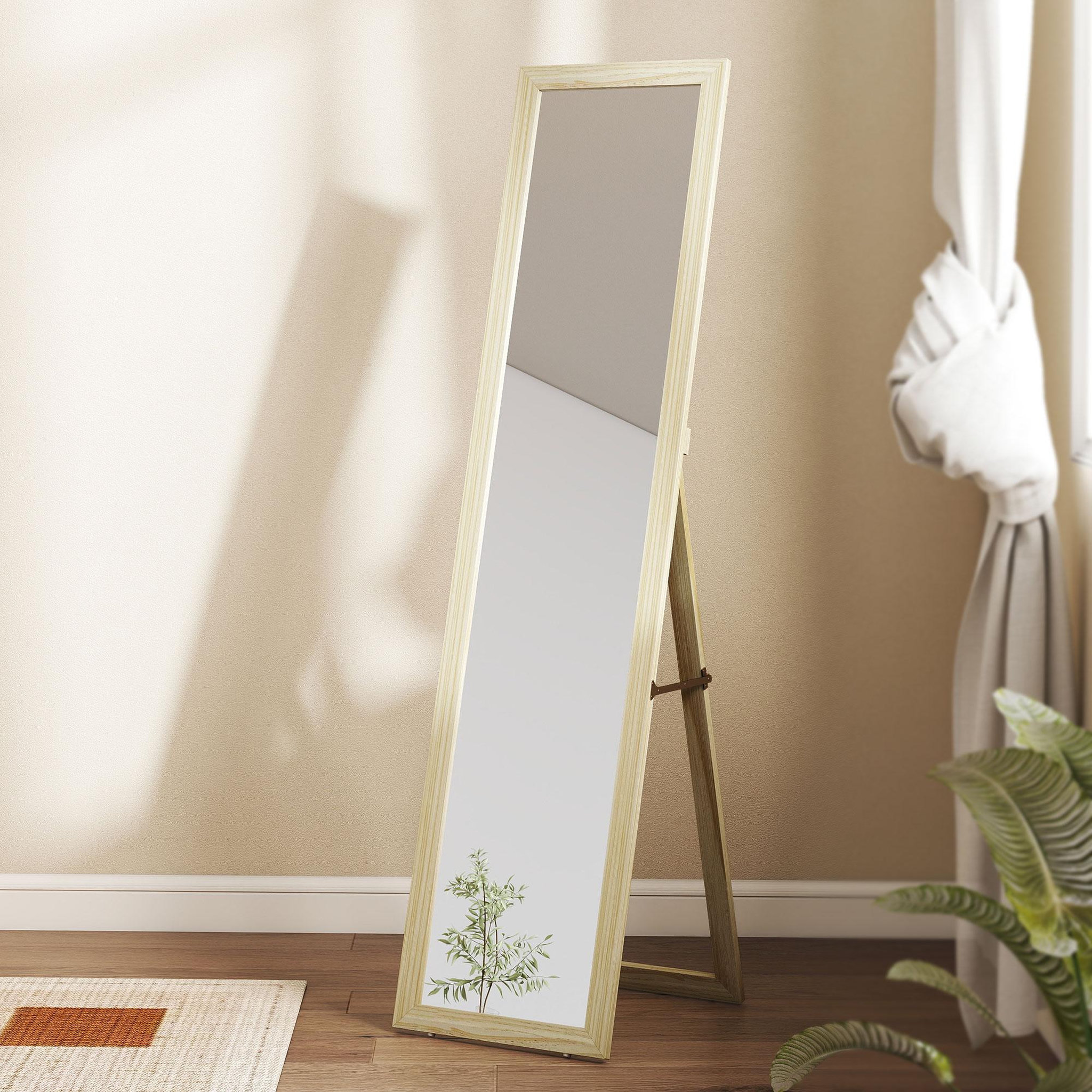 Voir la diapositive 4 : HOMCOM Miroir pleine longueur sur pied mural 154cm effet bois naturel