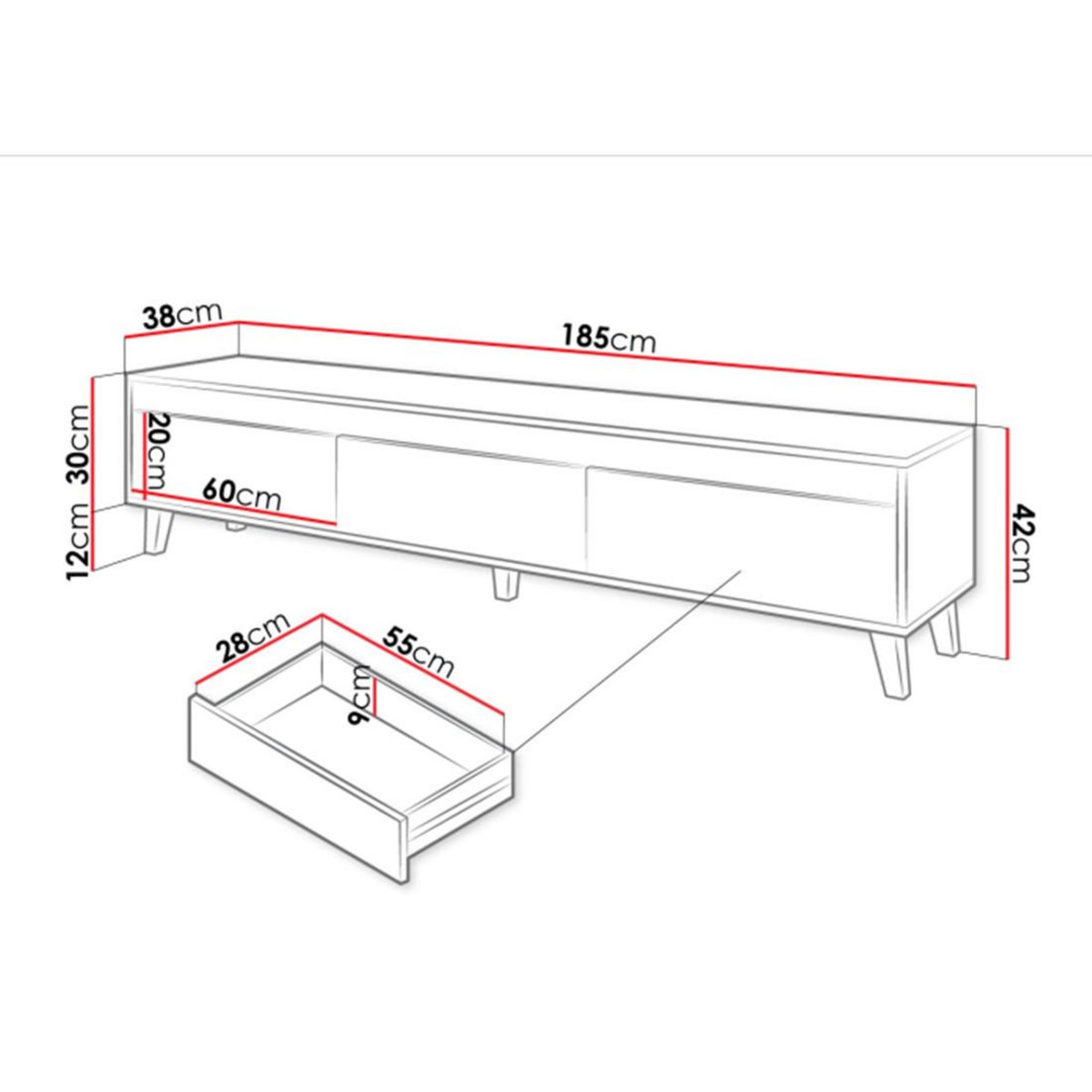BEST MOBILIER Lord - meuble tv - effet bois et noir - 185 cm - style industriel