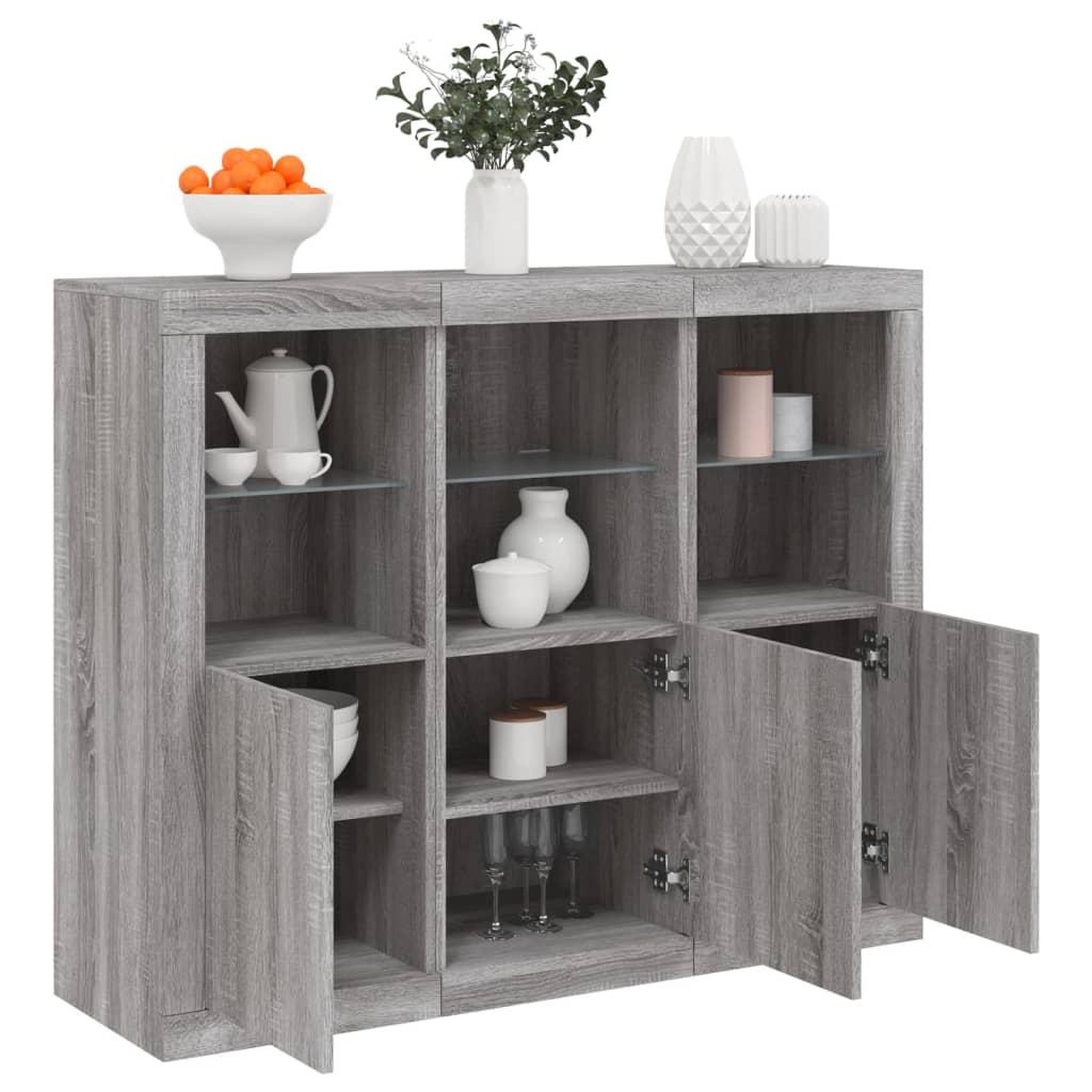 VIDAXL Buffets avec lumieres LED 3 pcs sonoma gris bois d'ingenierie