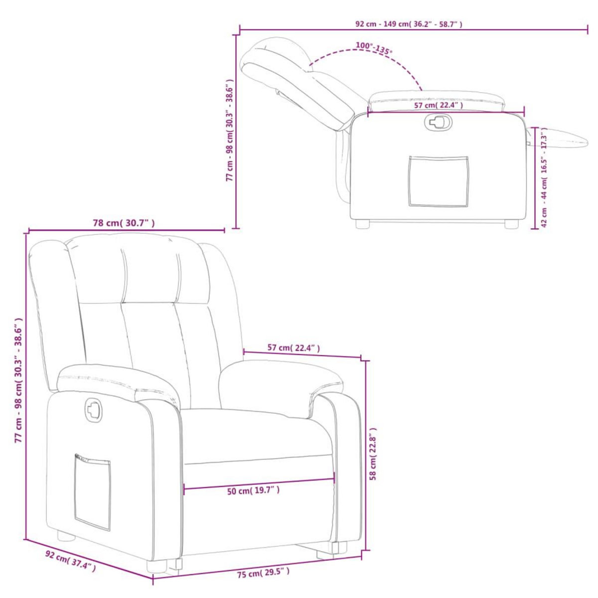 VIDAXL Fauteuil inclinable Gris Similicuir