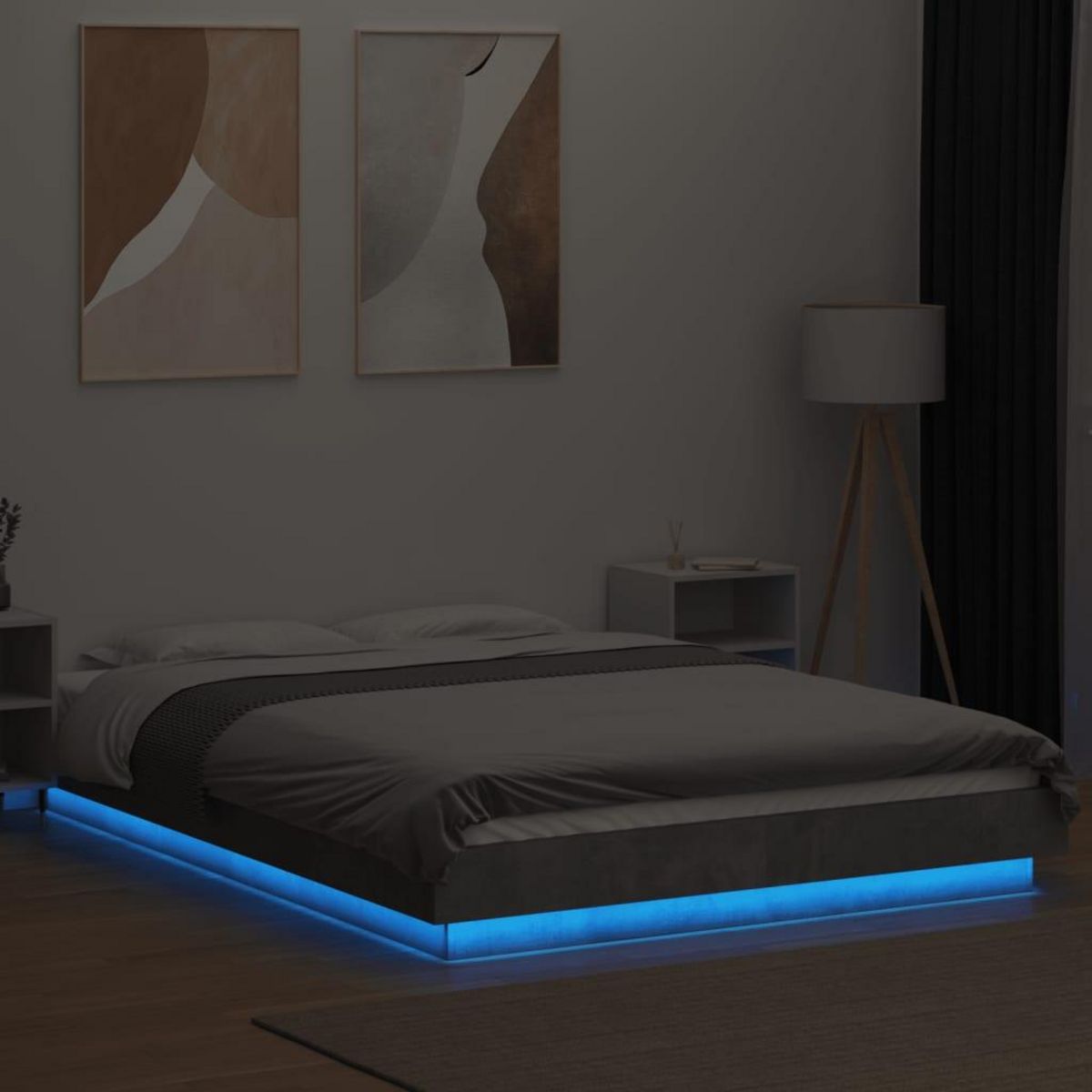 VIDAXL Cadre de lit et lumieres LED sans matelas gris beton 120x200 cm