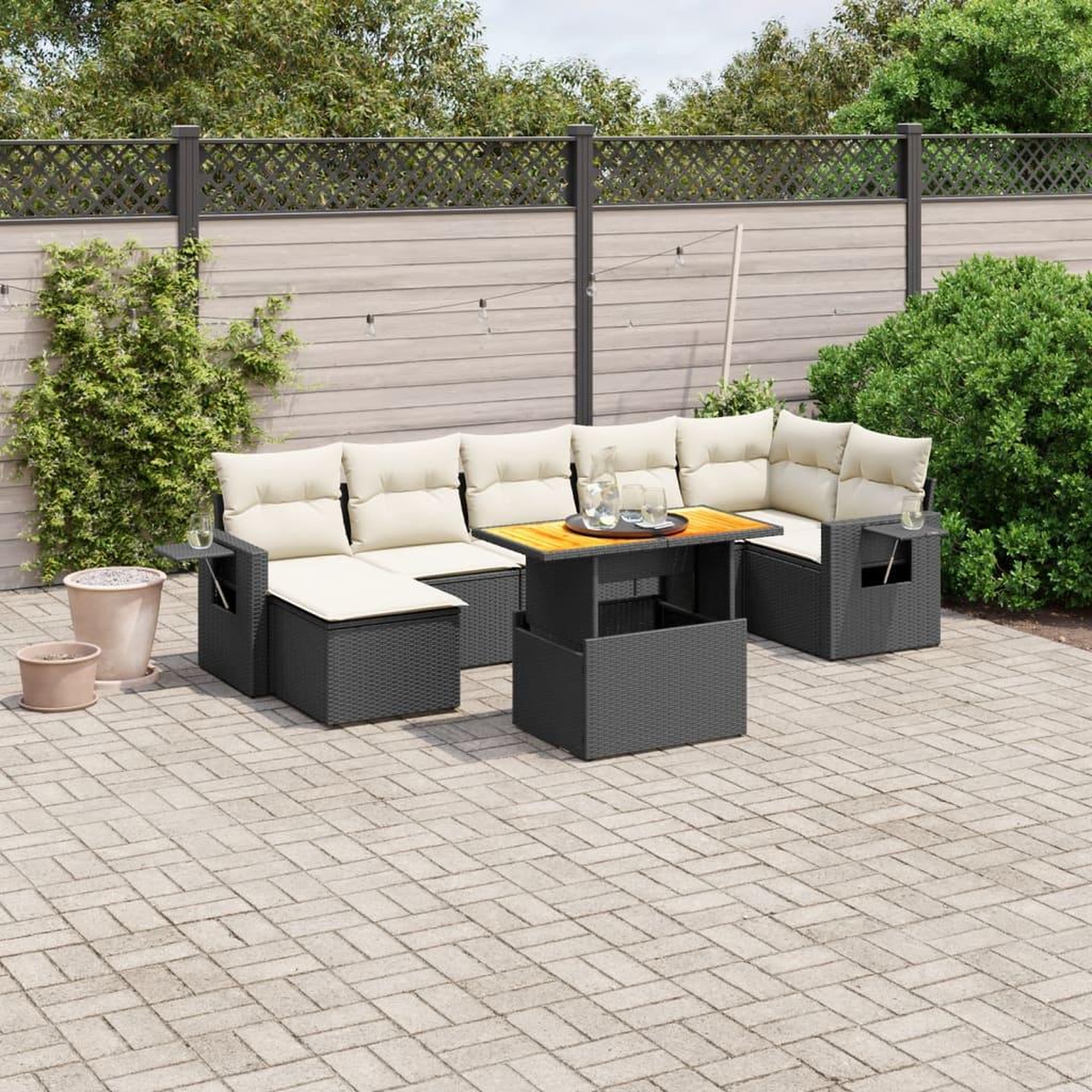 VIDAXL Salon de jardin 8 pcs avec coussins noir resine tressee