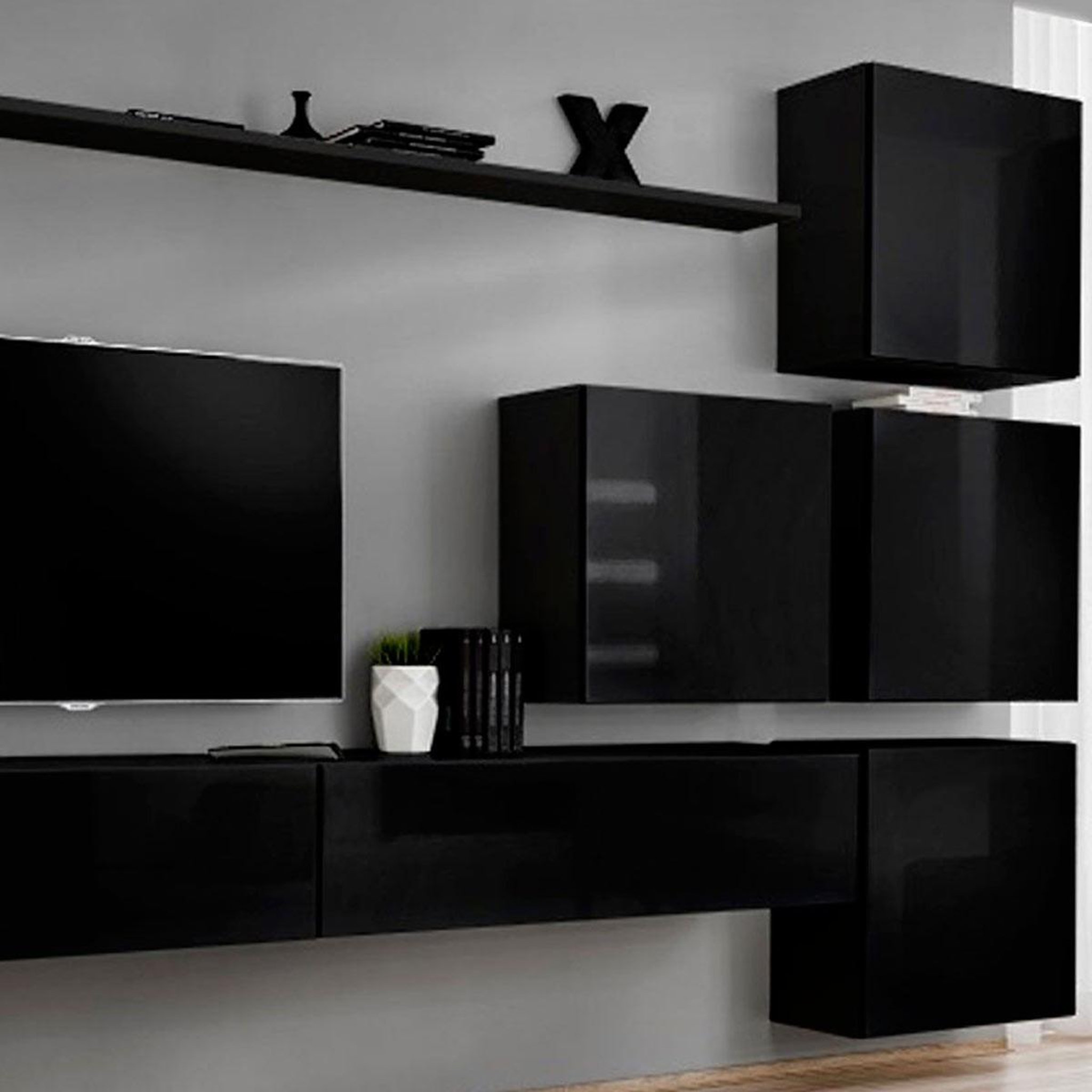 Voir la diapositive 2 : Paris Prix Meuble tv mural design  switch ix  310cm noir