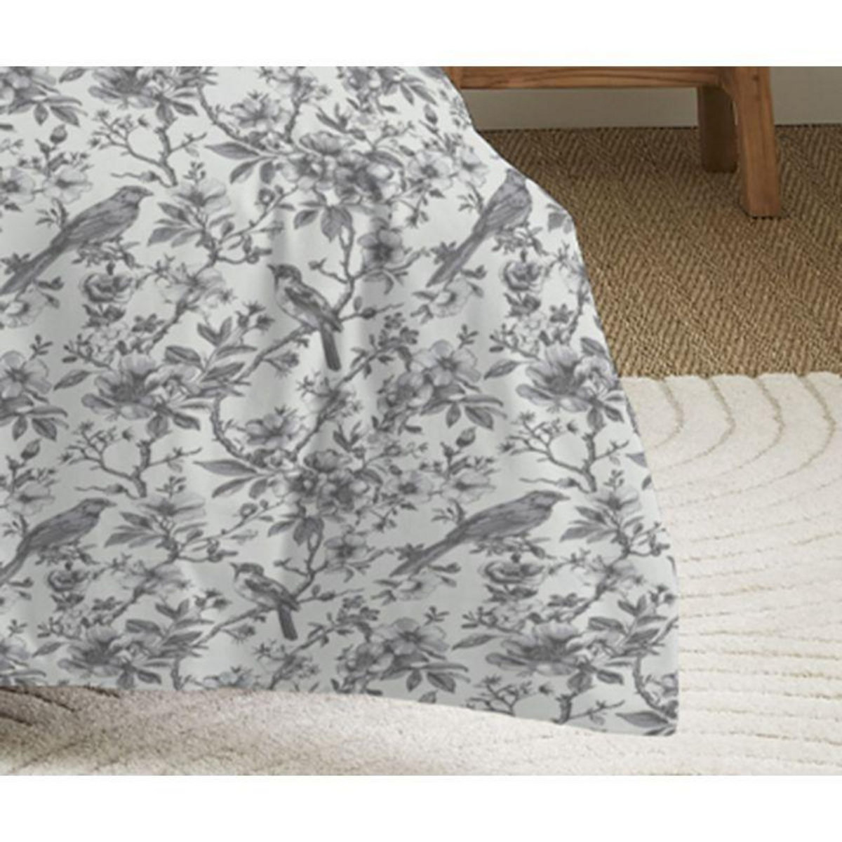 COTON PUR Parure de draps 4 pièces pour lit 140 x 190 cm Bérengère nuage