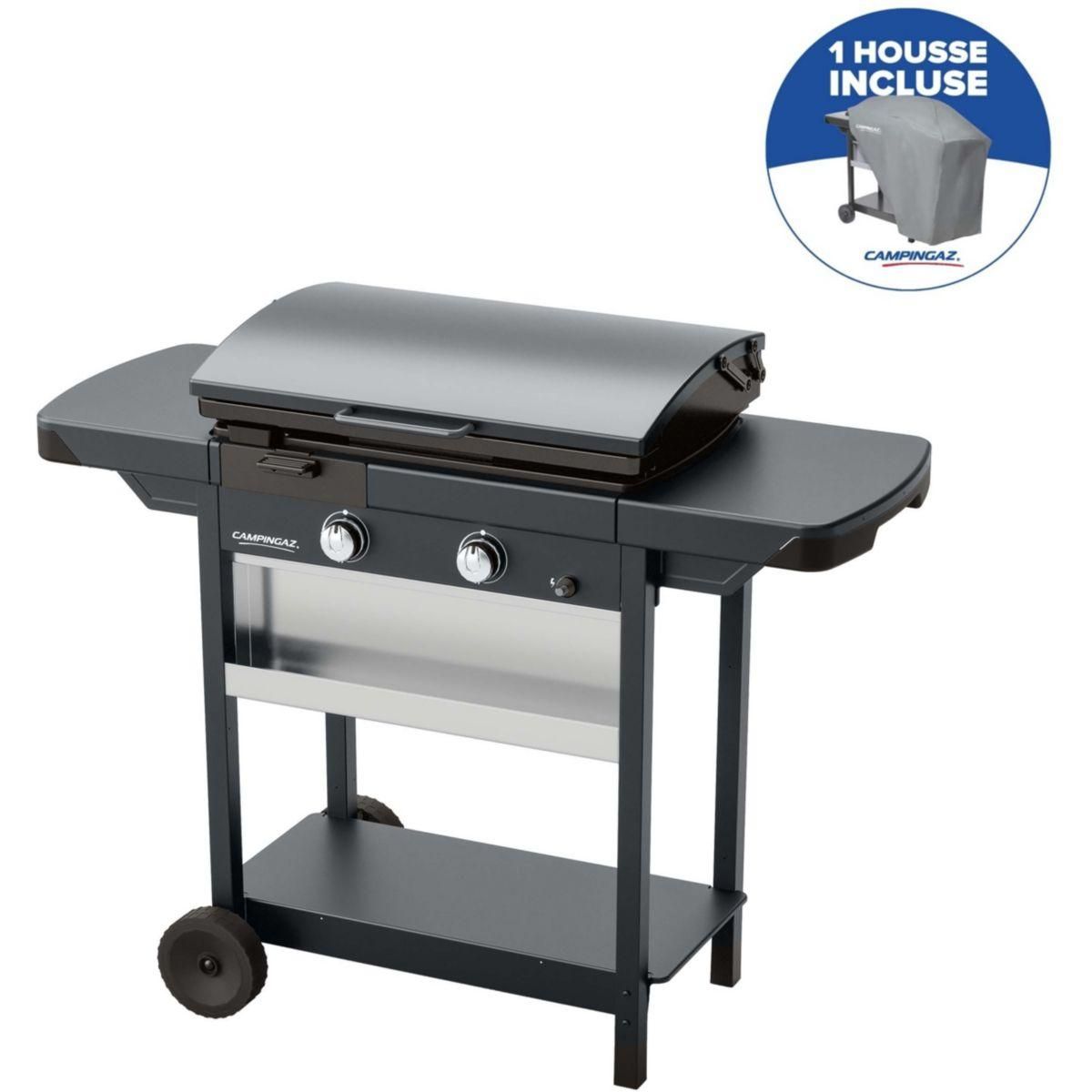CAMPINGAZ Plancha gaz EX plus noir 2brûleurs sur chariot, 66x42cm + housse