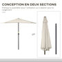 Voir la diapositive 5 : OUTSUNNY Demi parasol - parasol de balcon 5 entretoises métal - 2,93 x 1,5 x 2,49 m - polyester haute densité crème