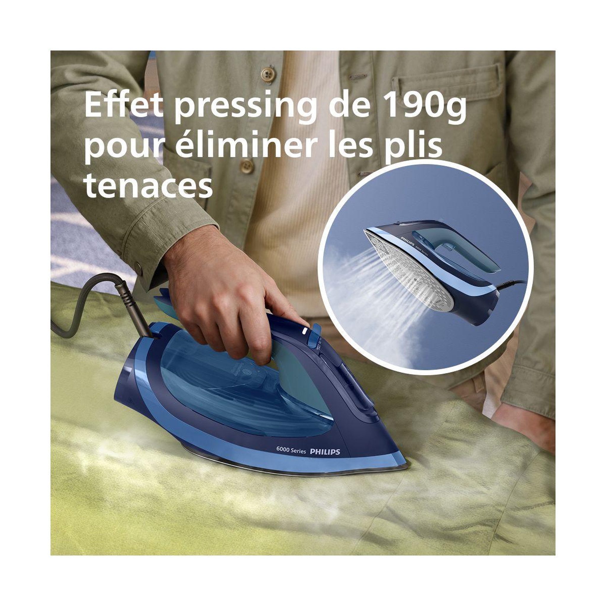 Voir la diapositive 5 : Philips Fer à repasser dst6120/20 fer à vapeur série 6000 bleu/noir, 2600w