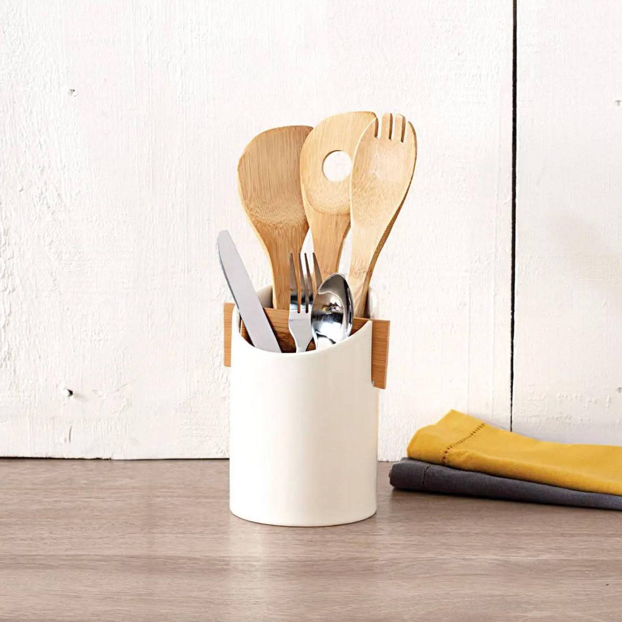 Voir la diapositive 2 : FIVE Pot à ustensiles 2 cases  céramique  17cm blanc