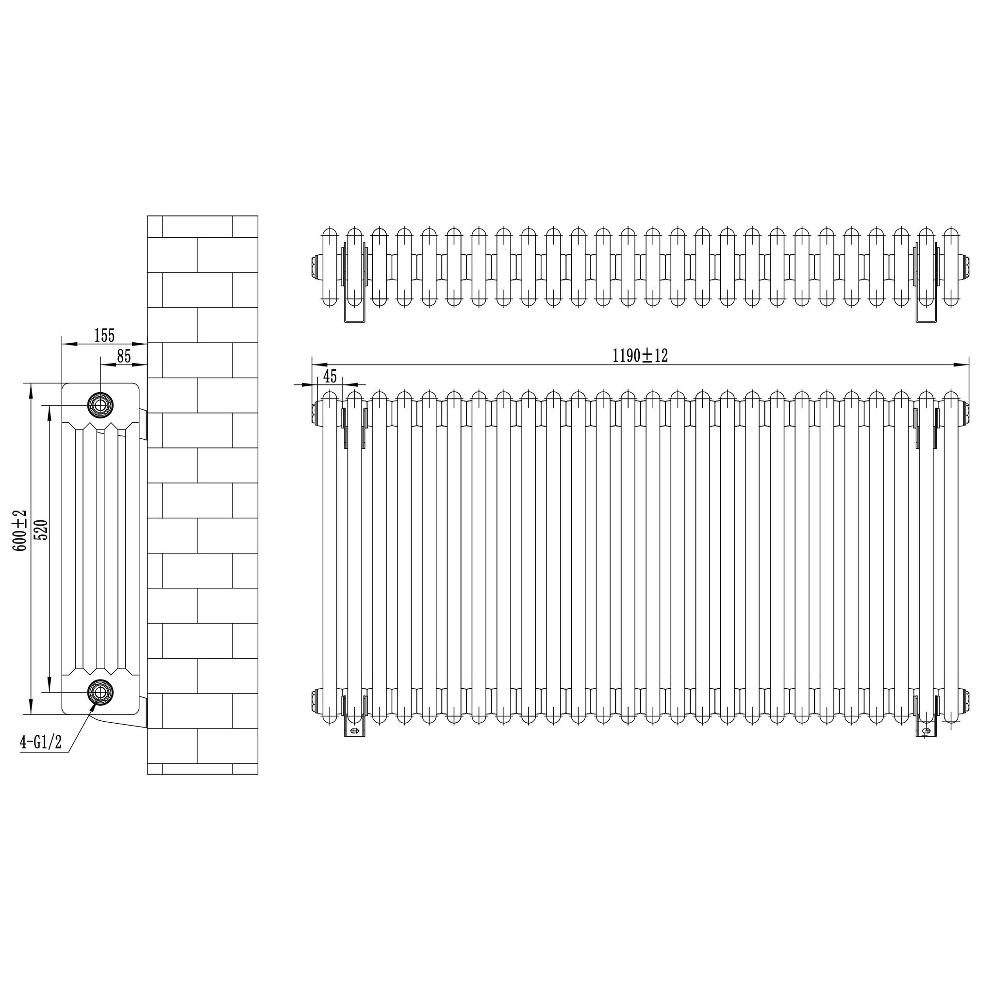 Voir la diapositive 5 : MONSTERSHOP Radiateur traditionnel à 4 colonnes - 600 x 1190 mm