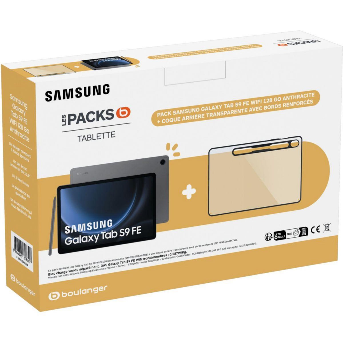 Samsung Tablette Android Pack S9FE 128Go + Coque Transparente