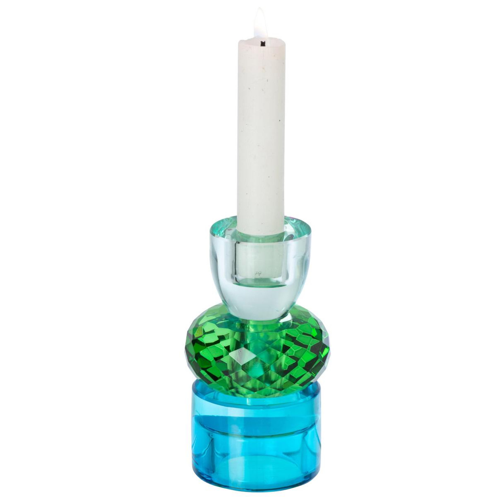 Voir la diapositive 3 : J-LINE Chandelier design en verre  taillé  11cm vert & bleu