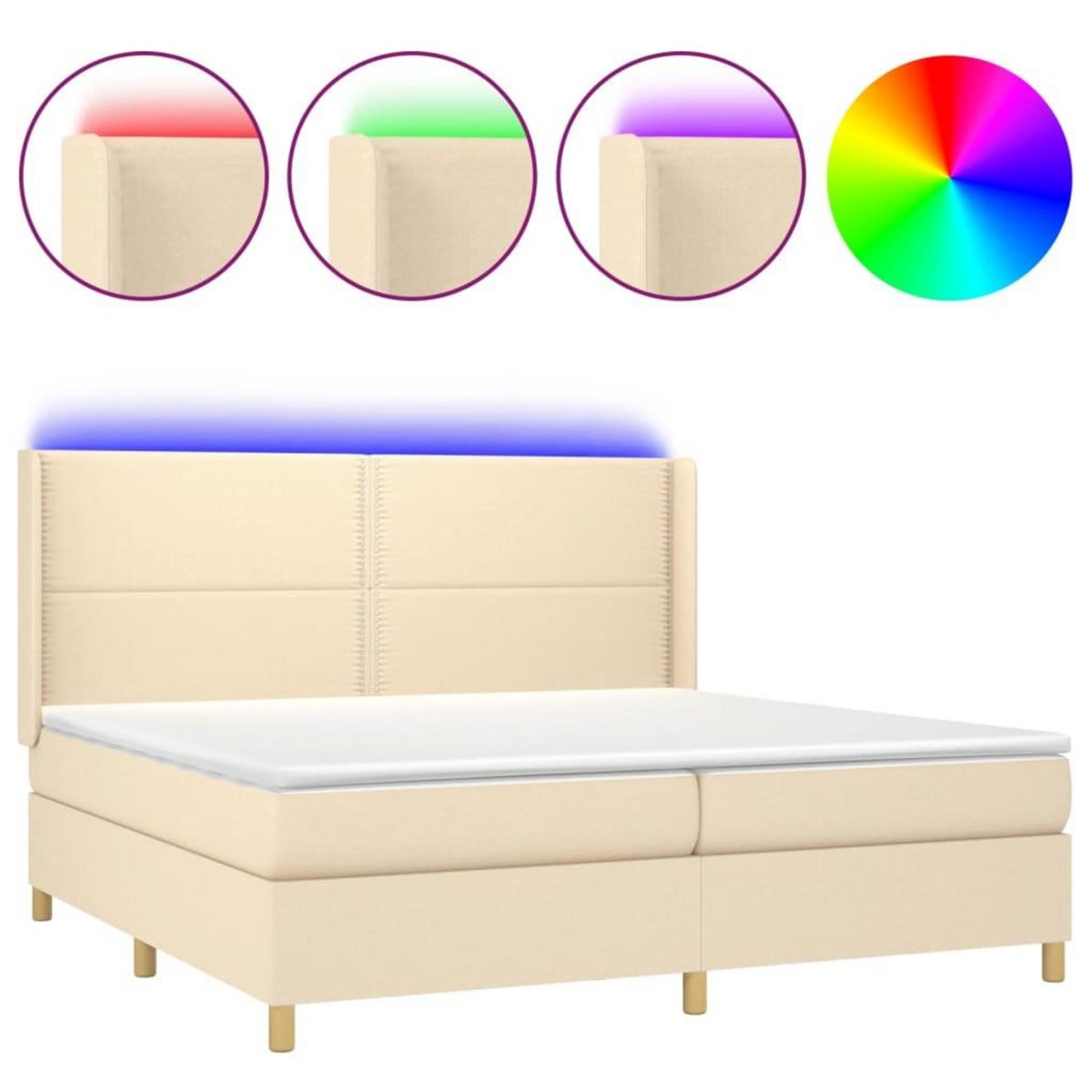 VIDAXL Sommier a lattes de lit matelas et LED Creme 200x200 cm Tissu