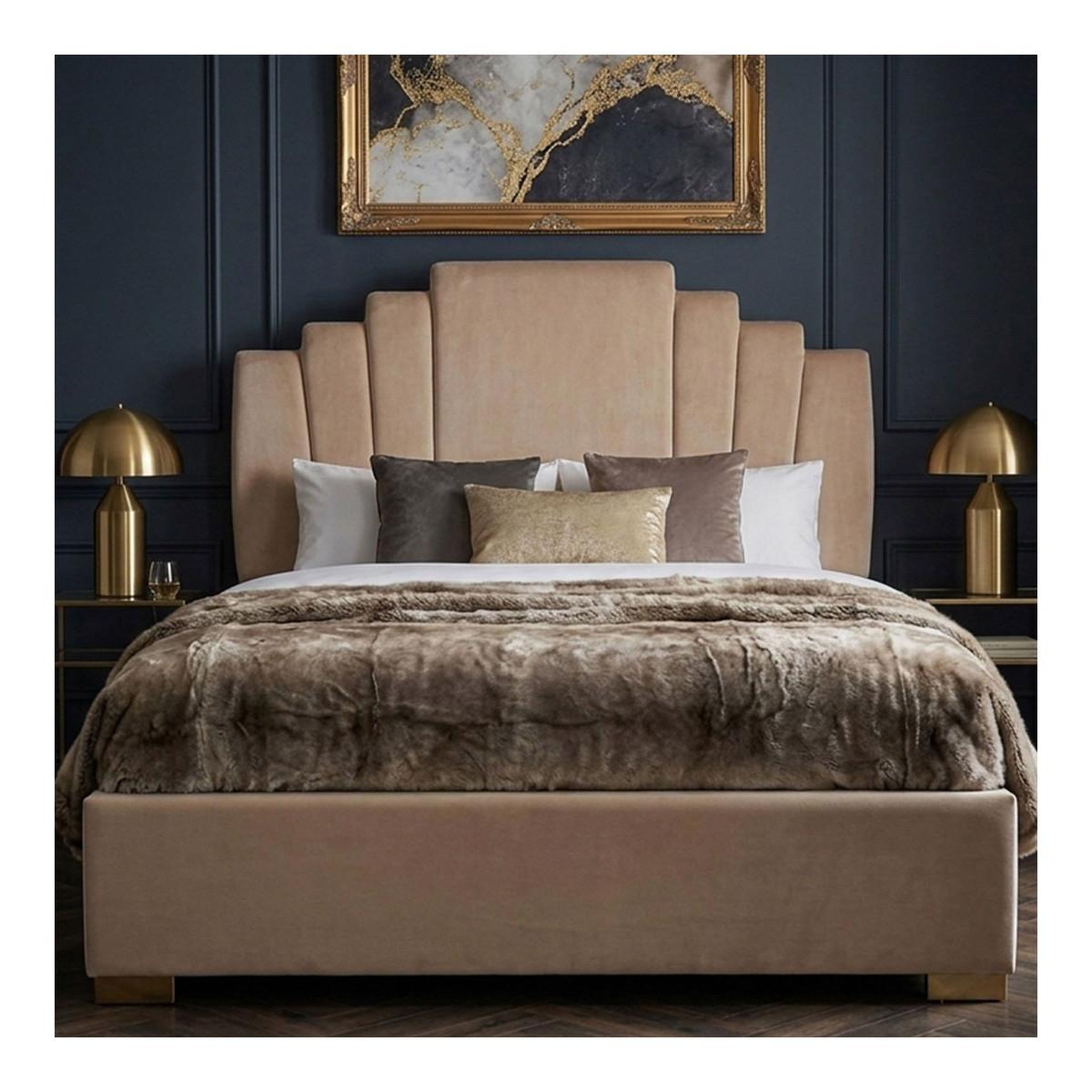 Voir la diapositive 6 : Paris Prix Tête de lit en velours  renaya  160cm taupe