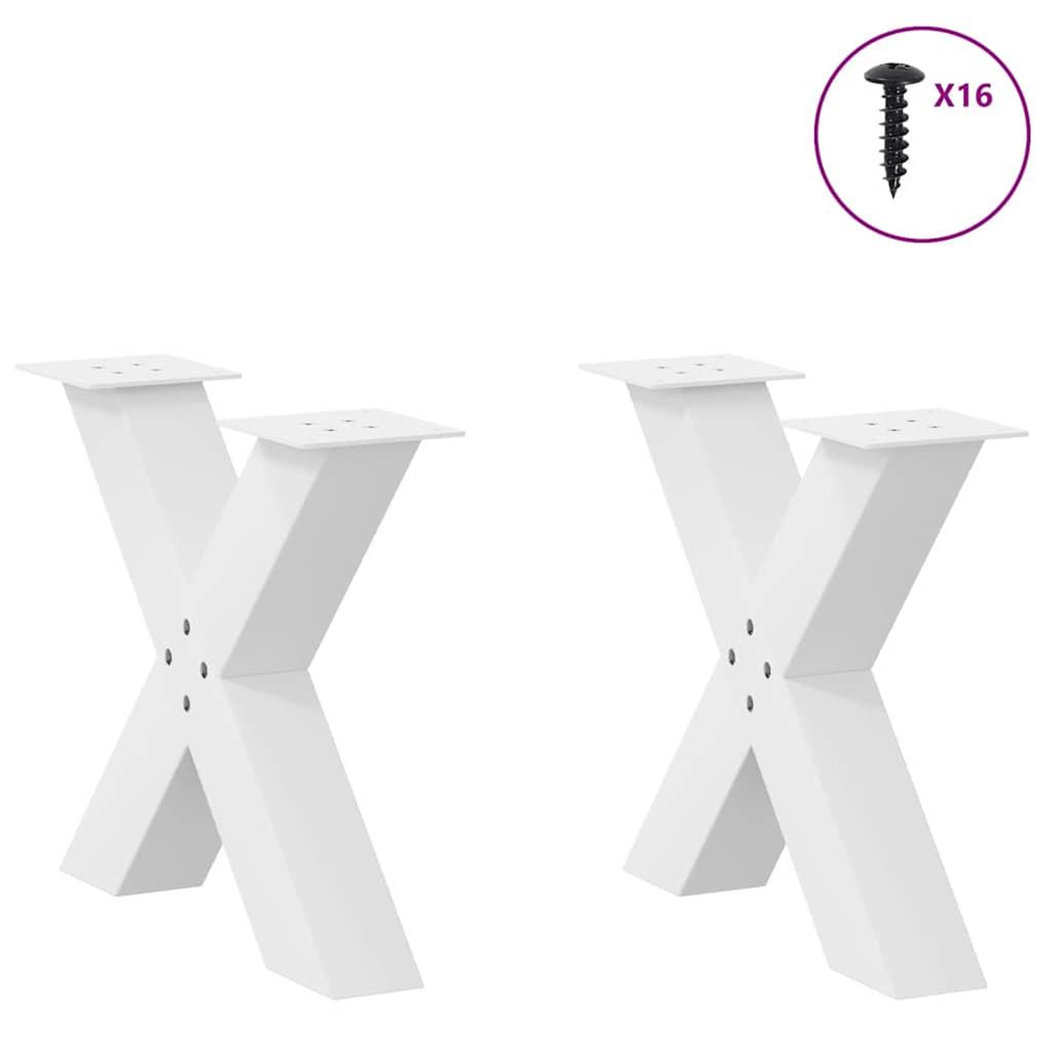 Voir la diapositive 3 : VIDAXL Pieds de table basse forme de X 2 pcs blanc 50x(42-43) cm acier