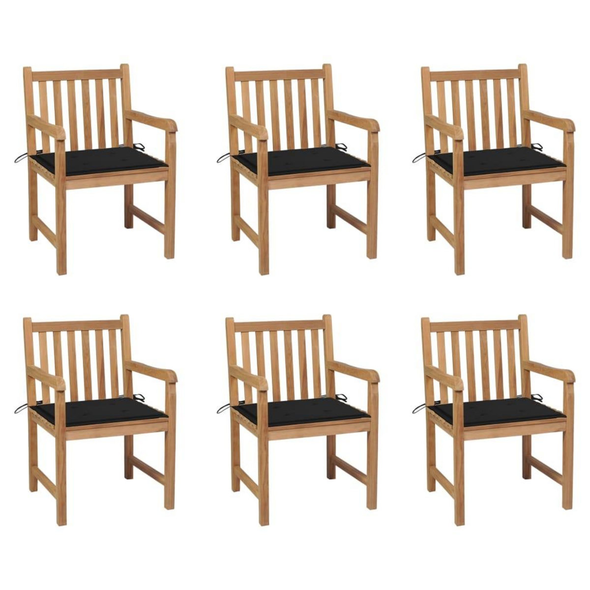 VIDAXL Chaises de jardin lot de 6 et coussins noir Bois de teck massif