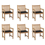 VIDAXL Chaises de jardin lot de 6 et coussins noir Bois de teck massif