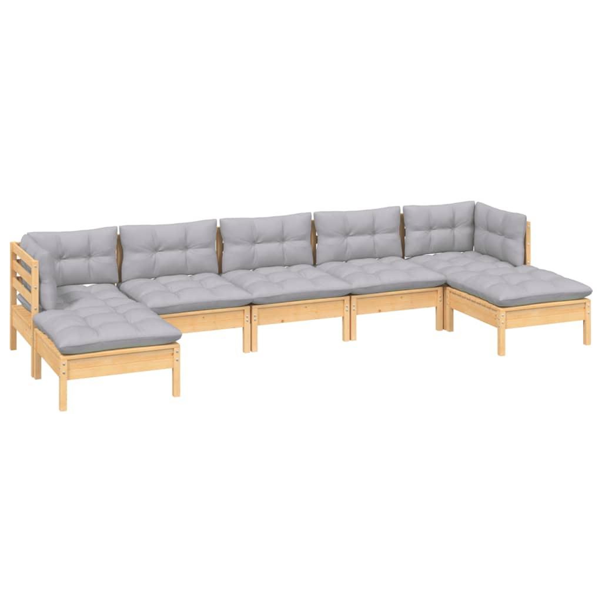 Voir la diapositive 3 : VIDAXL Salon de jardin 7 pcs avec coussins gris bois de pin