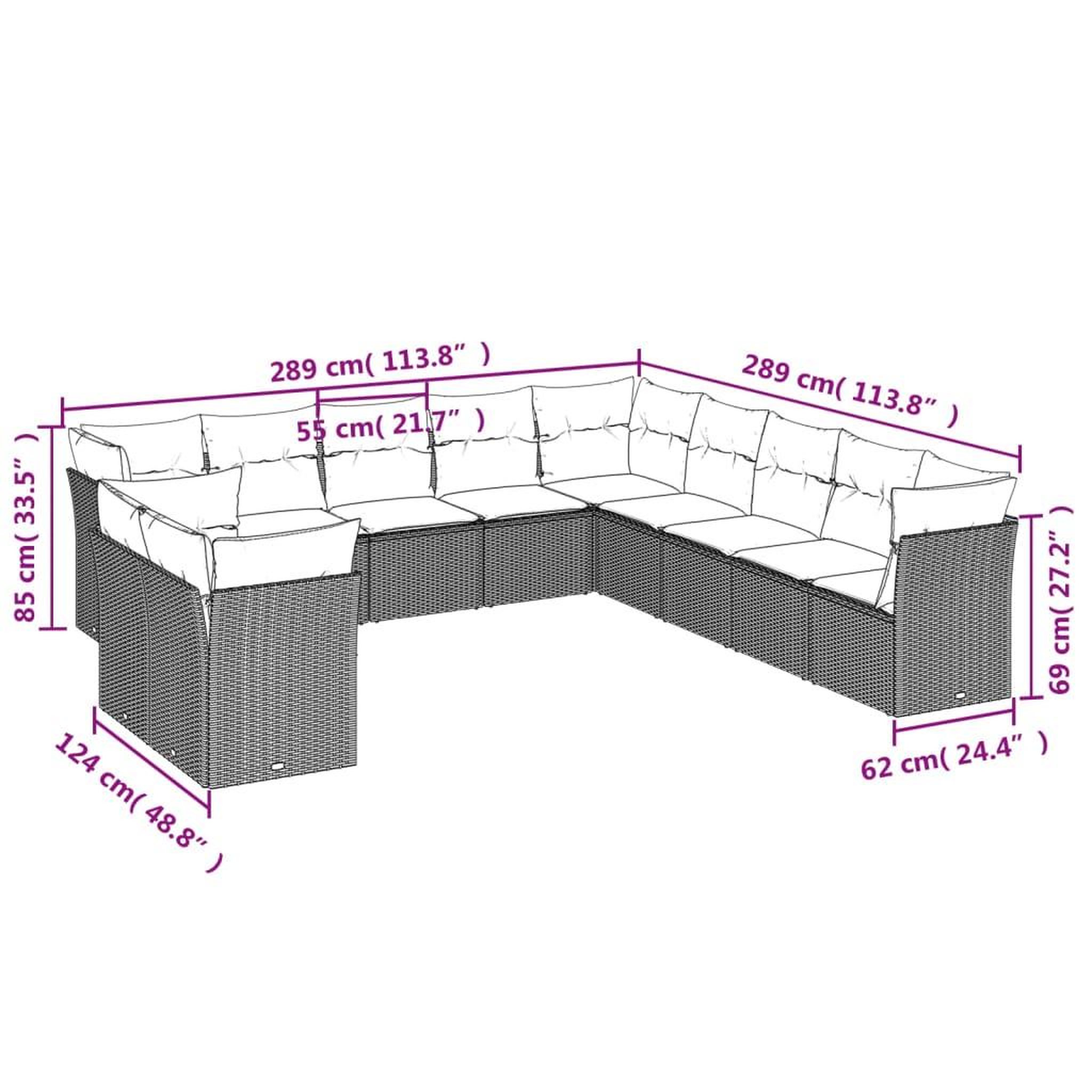 Voir la diapositive 3 : VIDAXL Salon de jardin 11 pcs avec coussins noir resine tressee