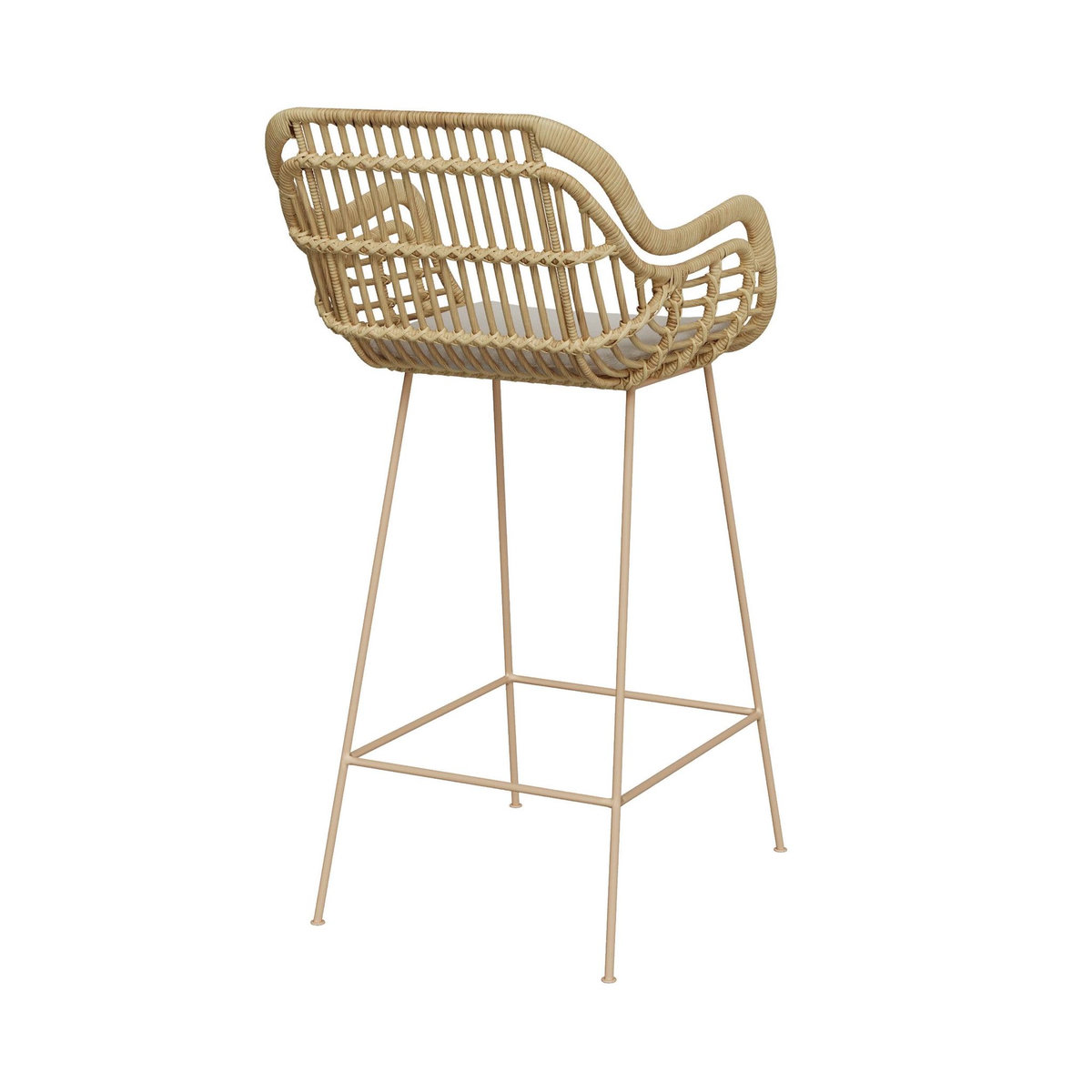 MAISON PAVANE Chaise de bar en rotin, coussin en tissu et pieds en métal beige 71 cm-Chiloé