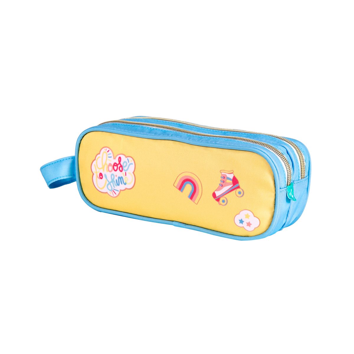 AUCHAN Trousse 2 compartiments bleu et jaune RAINBOW ROLL