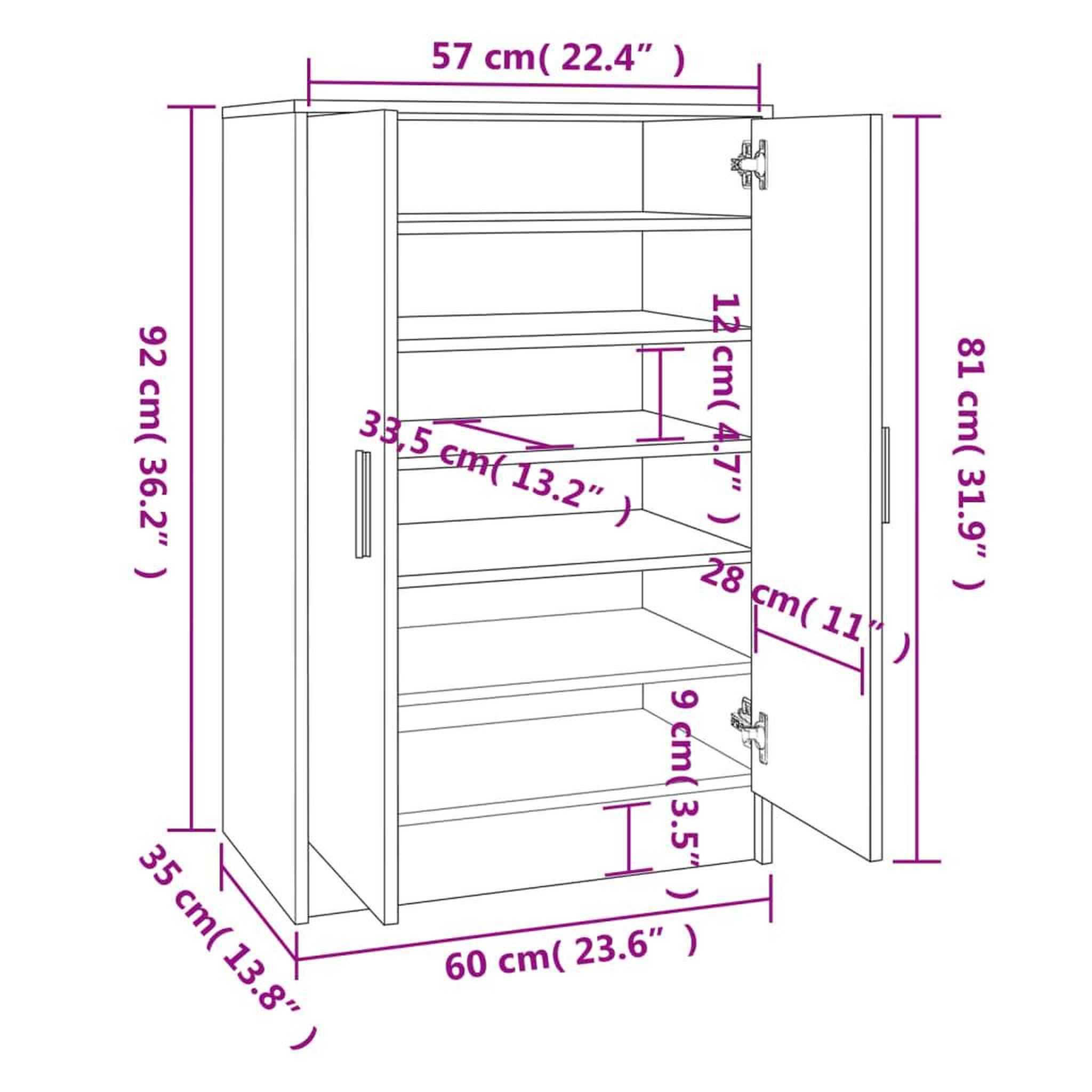 Voir la diapositive 6 : VIDAXL Meuble a chaussures Sonoma gris 60x35x92 cm Bois d'ingenierie